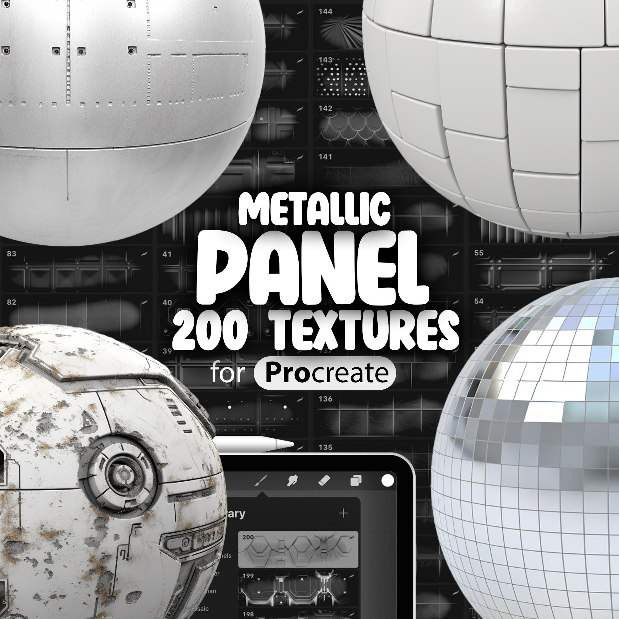 200 Procreate Metallic Panel Texture Brushes