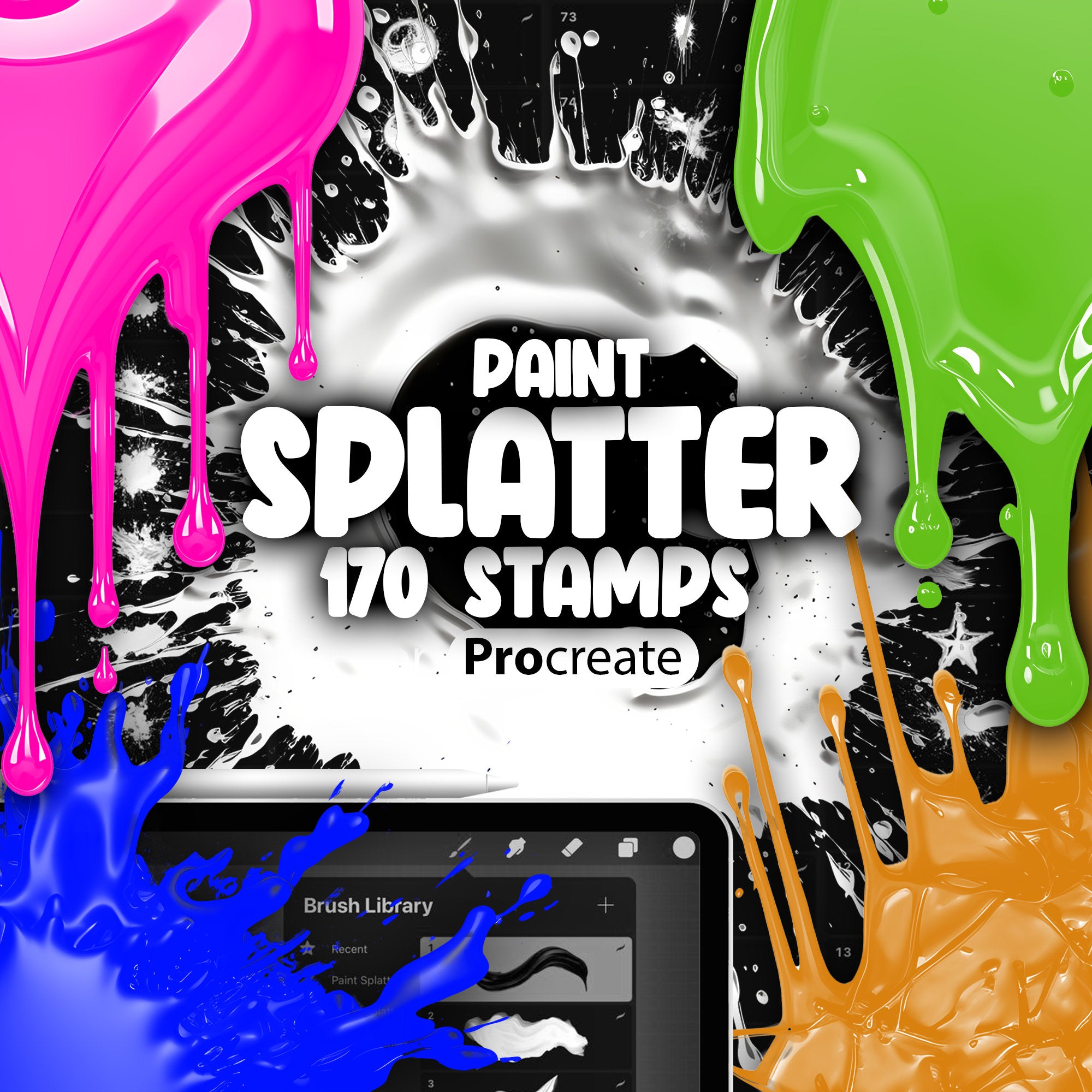 150 Procreate Paint Splatter Stamp Brushes