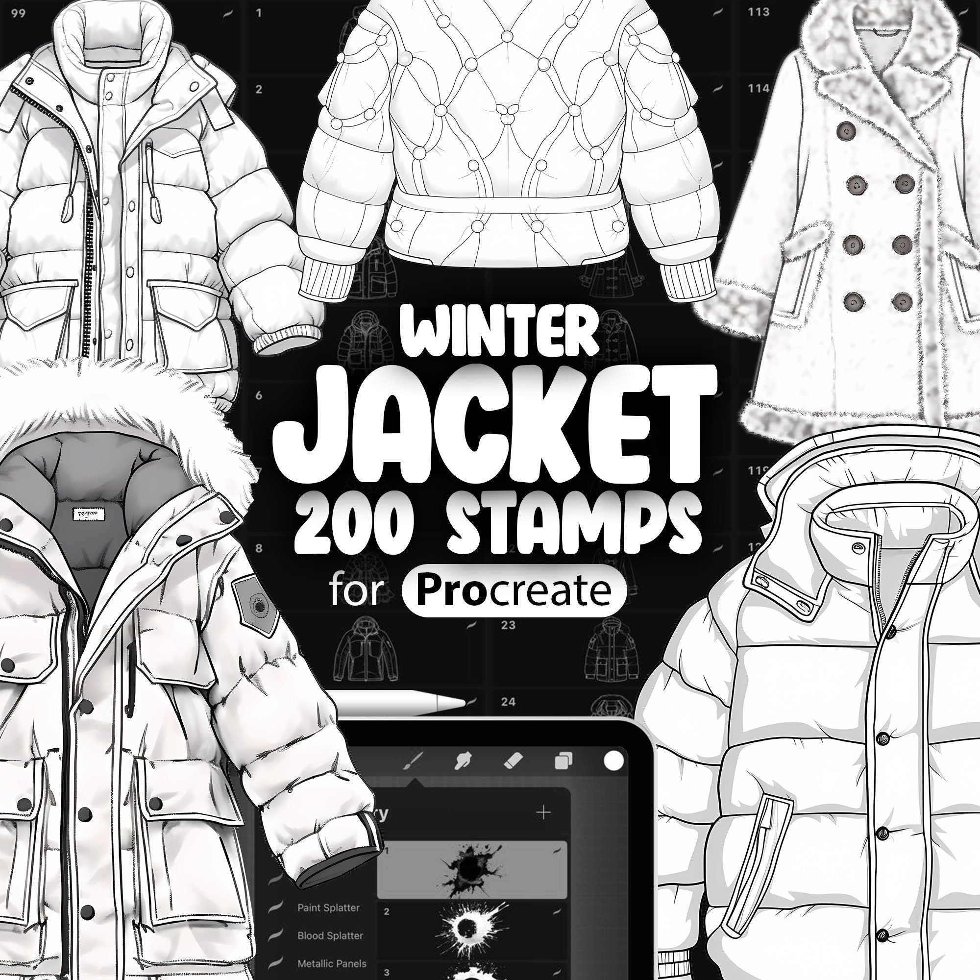 200 Procreate Winter Jacket Stamps Brushes