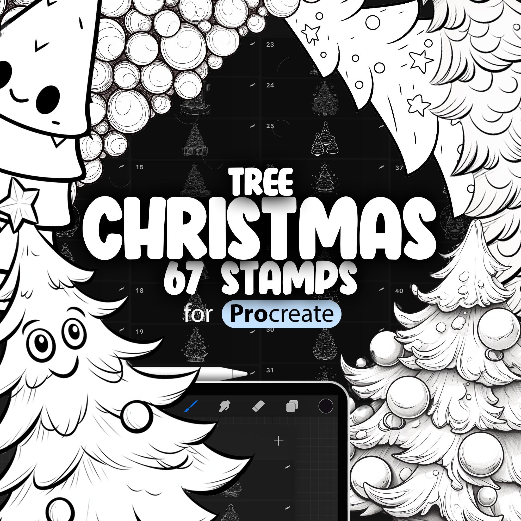 67 Procreate Christmas Tree Stamps, Procreate Christmas Stamp Brush, Procreate Winter Stamp Brush, Procreate Xmas Stamp Brush