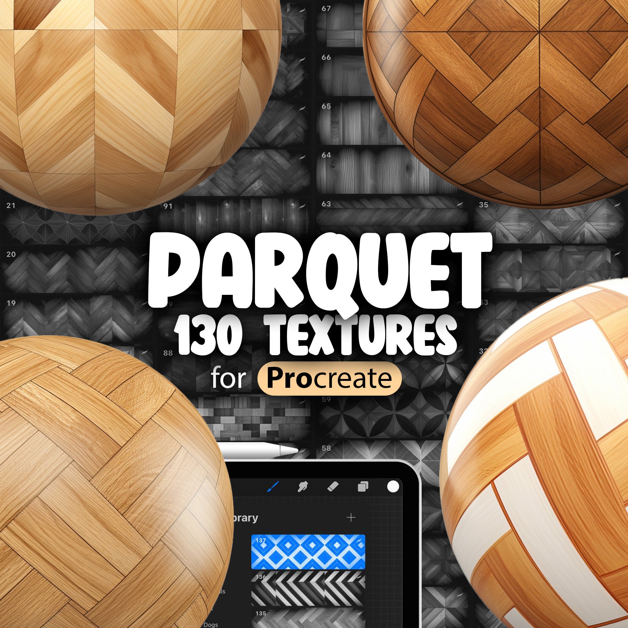 130 Procreate Parquet Texture Brushes