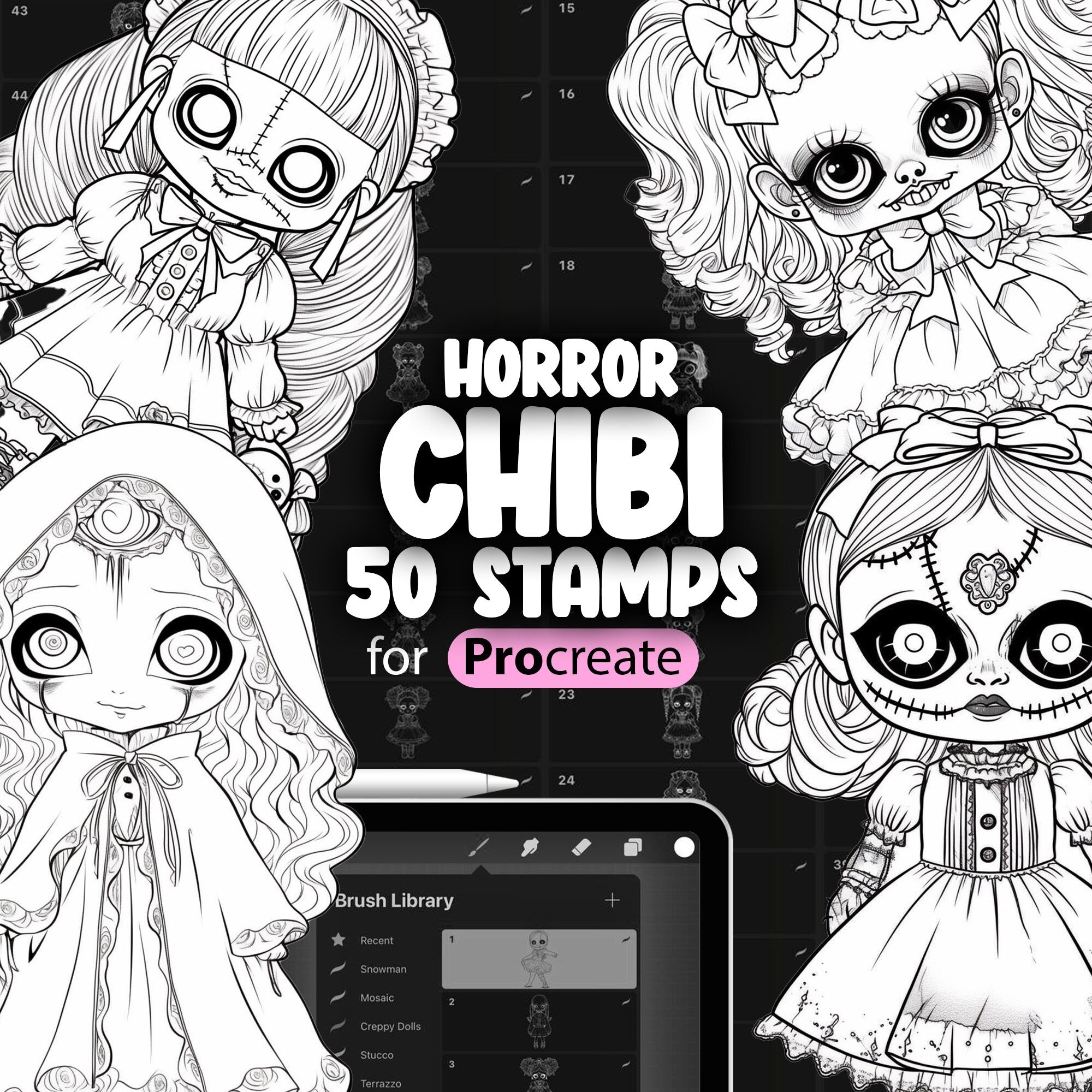 50 Chibi Horror Dolls Stamps Brushes