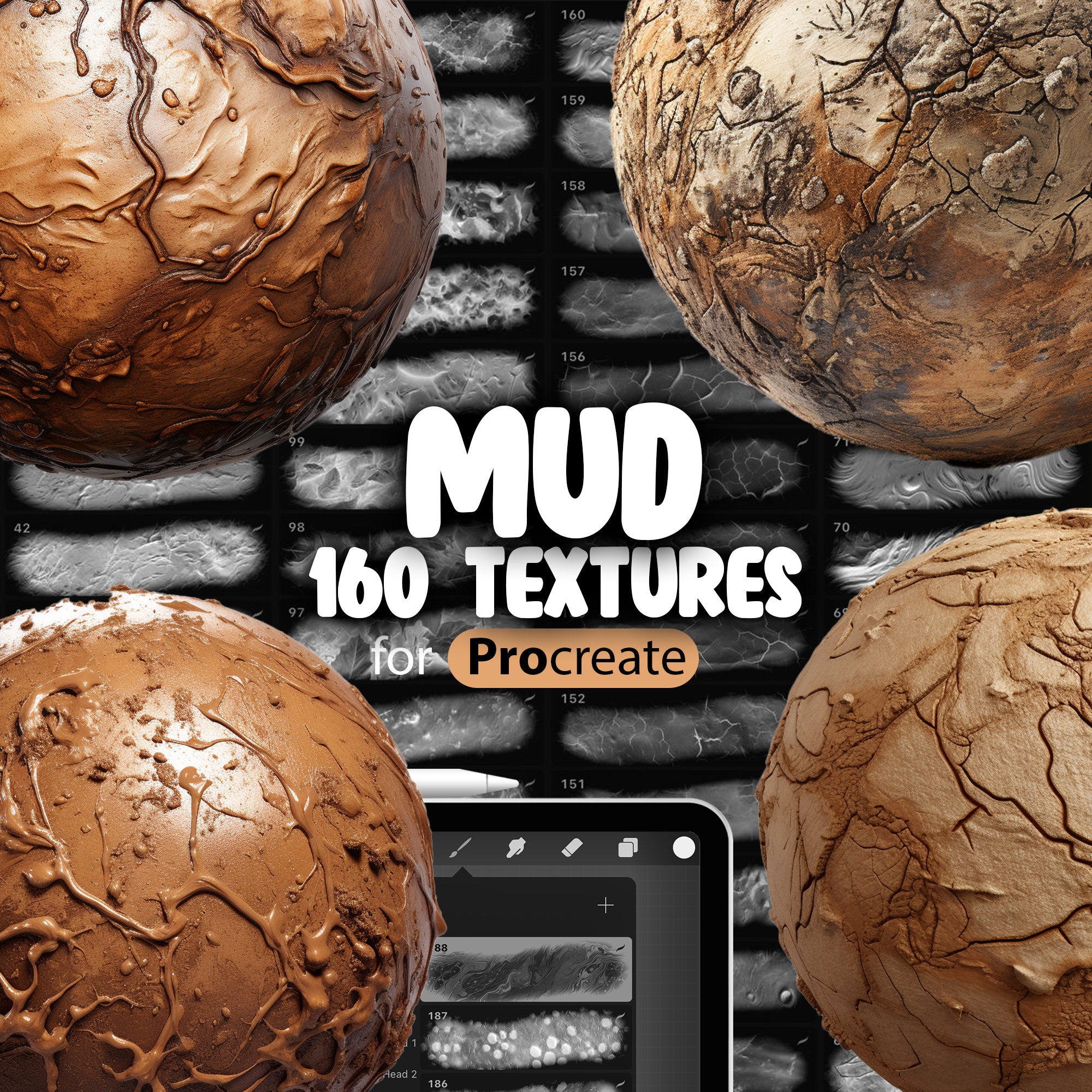 160 Procreate Mud Textures, Procreate Glossy Wet Mud Brush, Procreate Cracked Dry Mud Brush, Procreate Dusty Mud Surface Brush