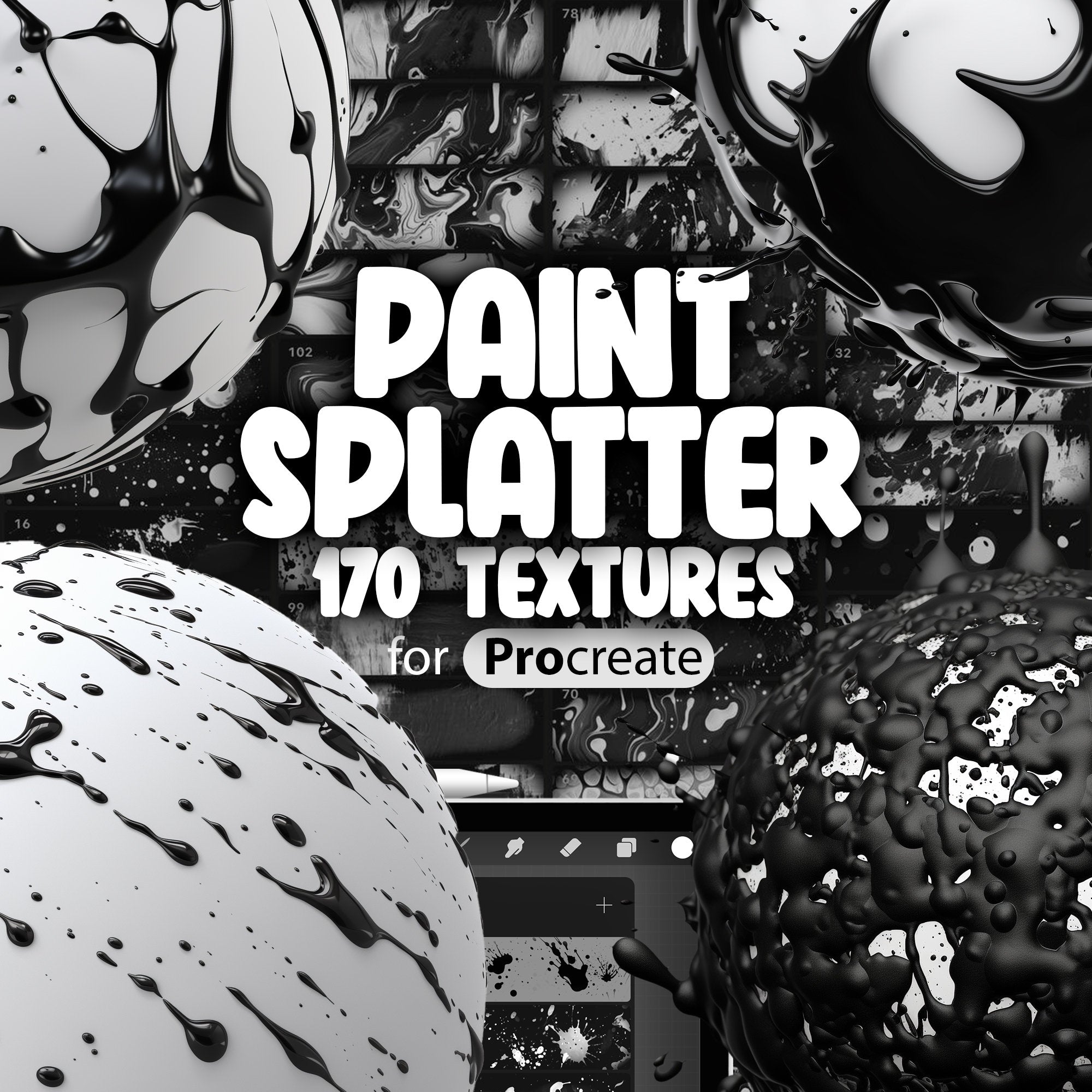 170 Procreate Paint Splatter Texture Brushes