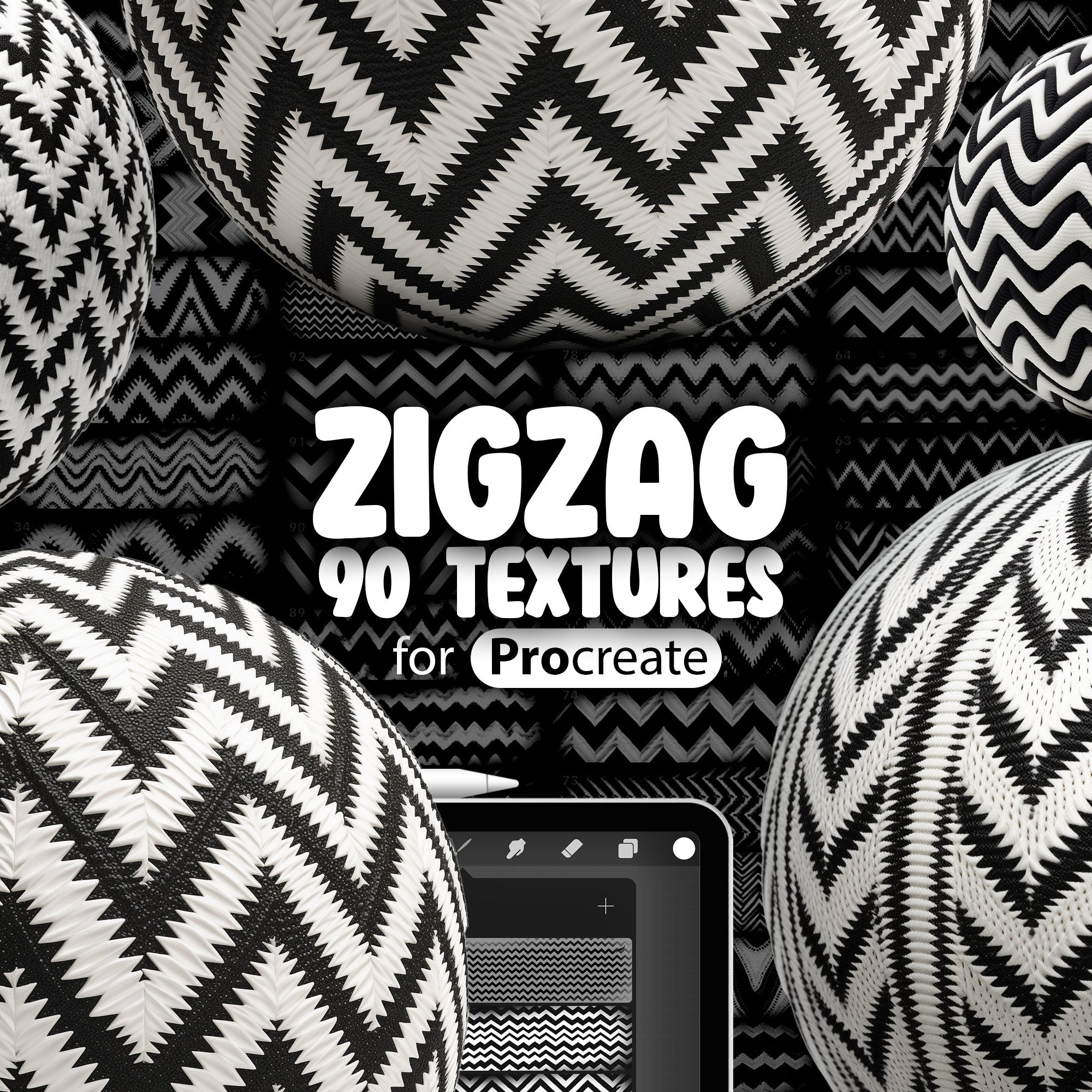 90 Procreate Zigzag Textures, Procreate Embroidered Zigzag Brushes, Procreate Chevron Texture Brush, Procreate Herringbone Chevron Brush