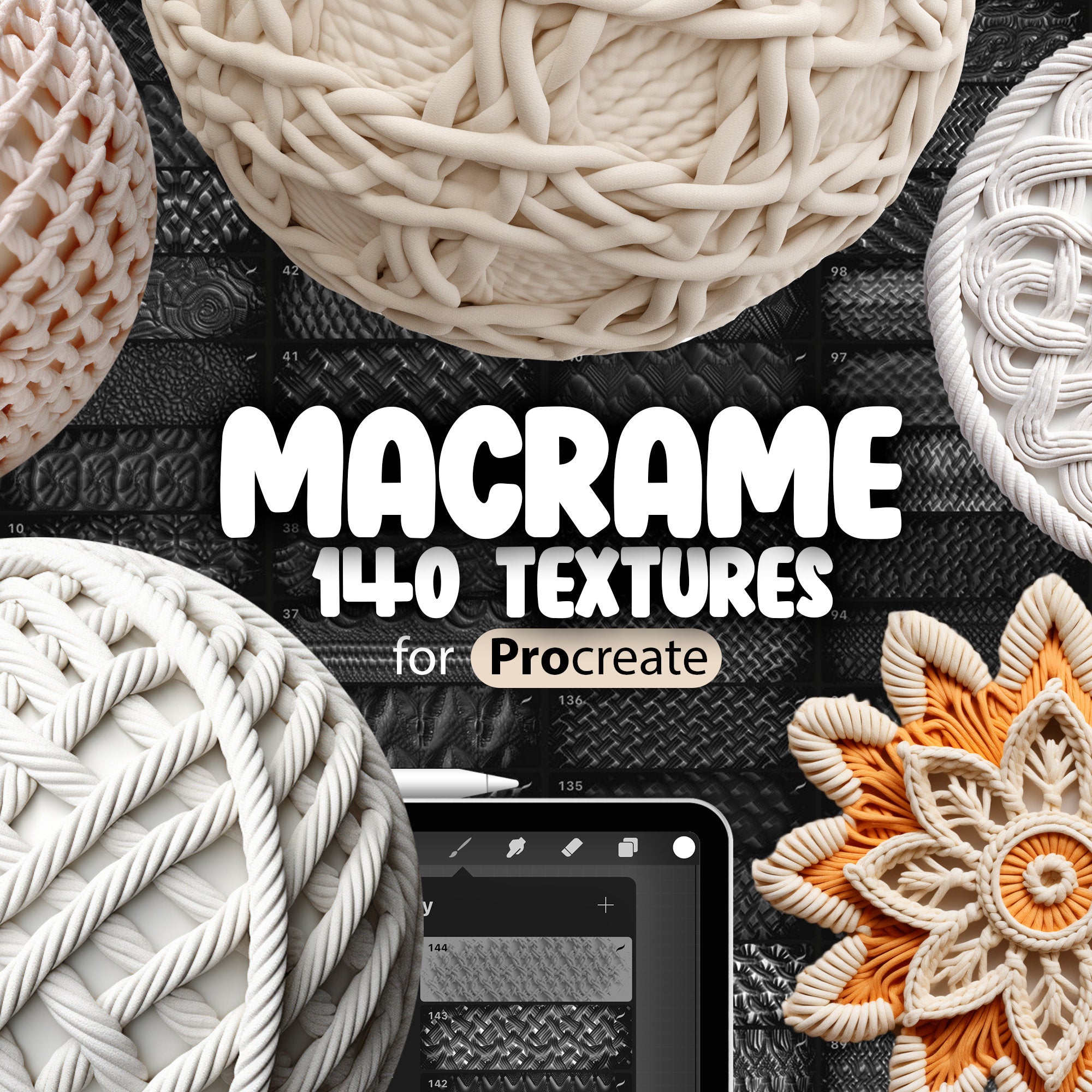 140 Procreate Macrame Texture Brushes
