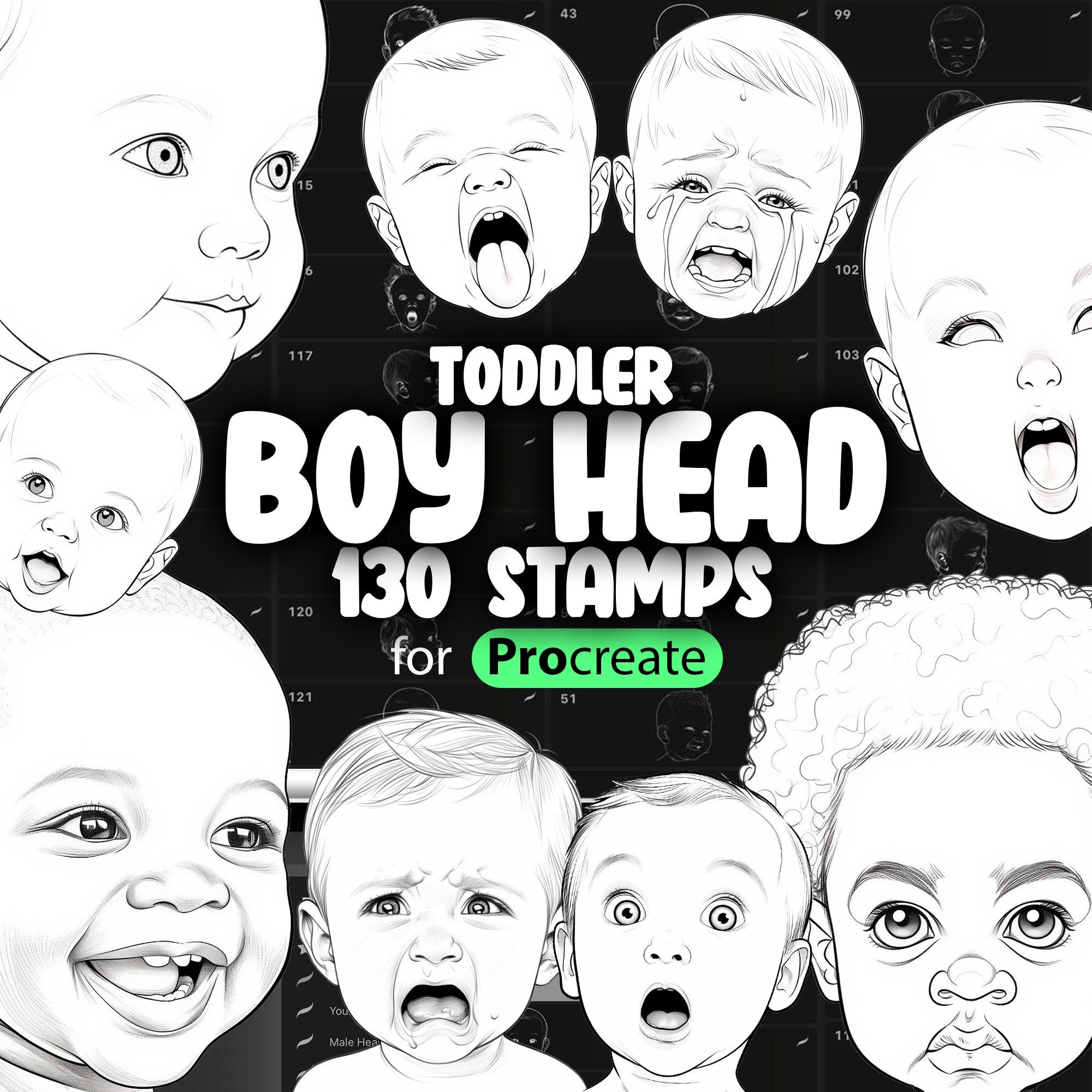 130 Procreate Toddler Boys Head Stamp Brushes (Aged 2-3) Brushes