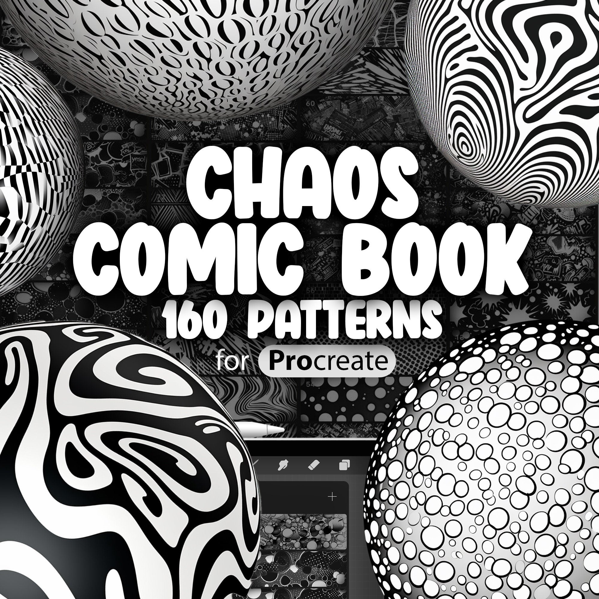 160 Procreate Comic Book Chaos Patterns, Procreate Pop Art Chaos Pattern Brushes, Speech Bubble Chaos Pattern Brushes