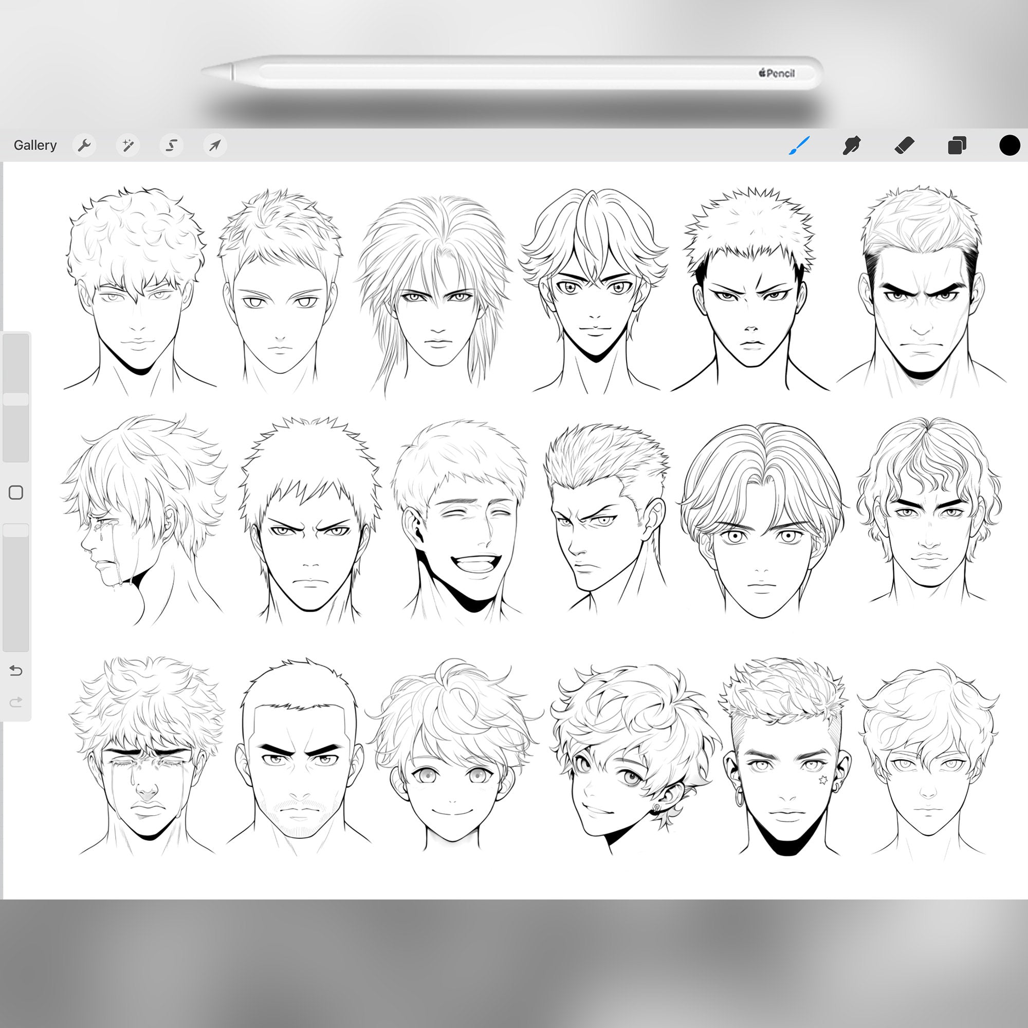 120 Procreate Anime Male Head Stamps Brushes
