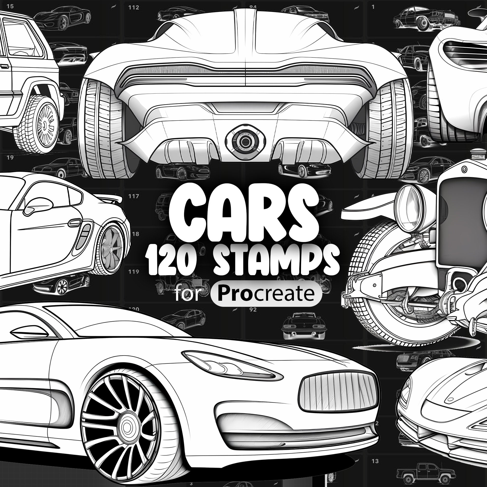 120 Procreate Cars Stamps Brushes