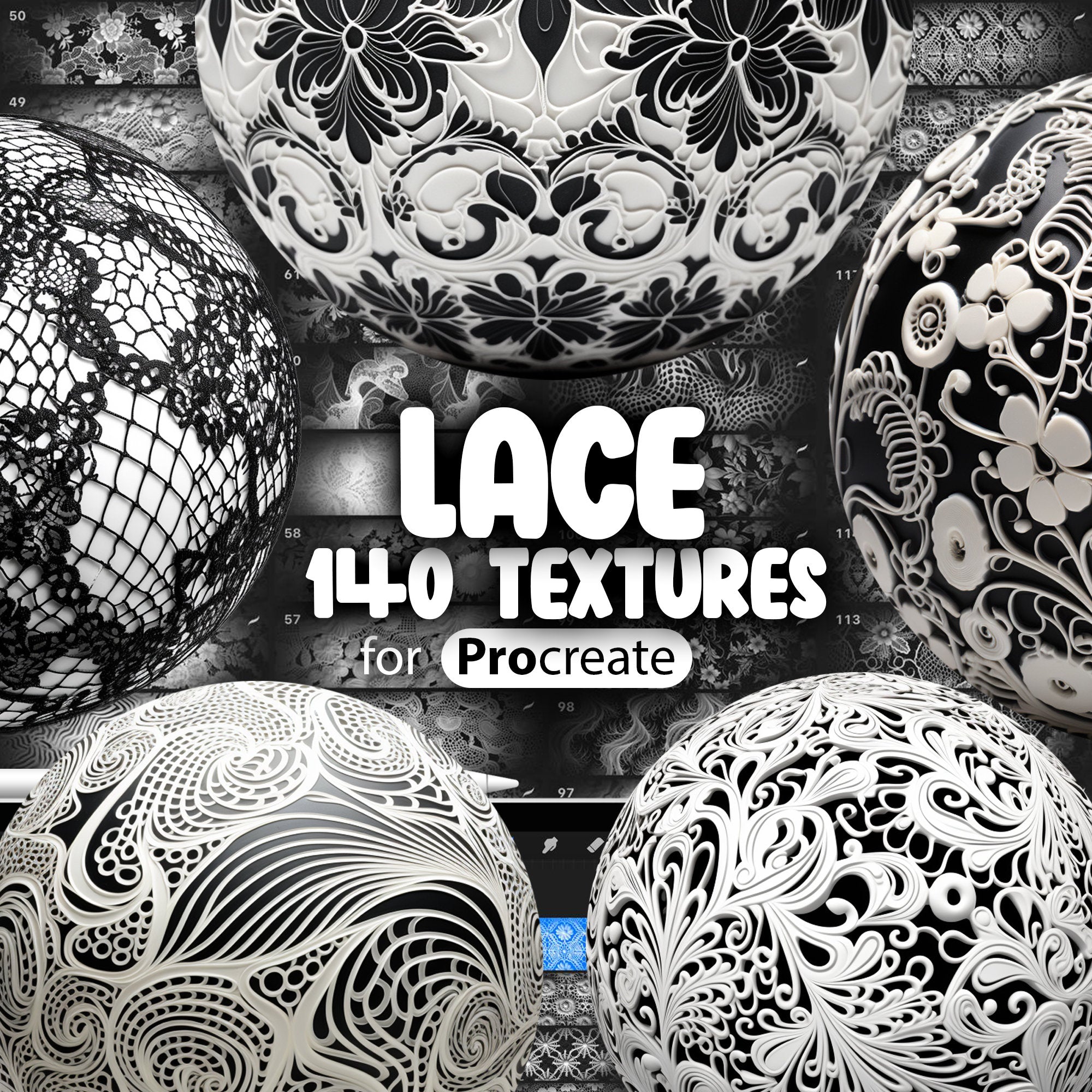 140 Procreate Lace Texture Brushes