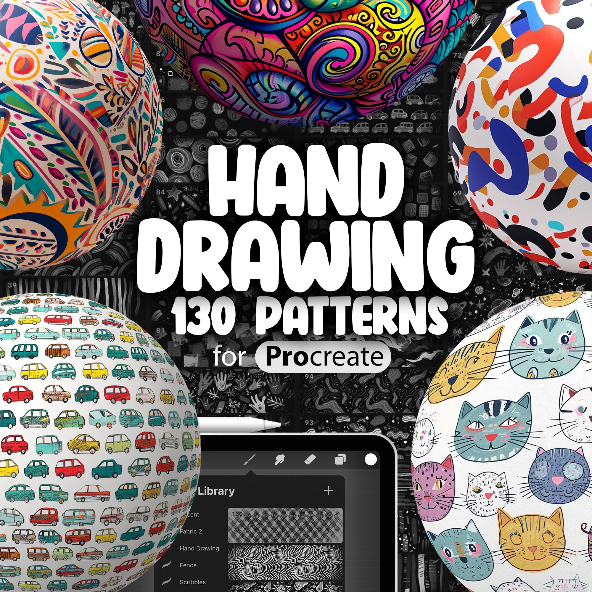 130 Procreate Hand Drawing Pattern Brushes