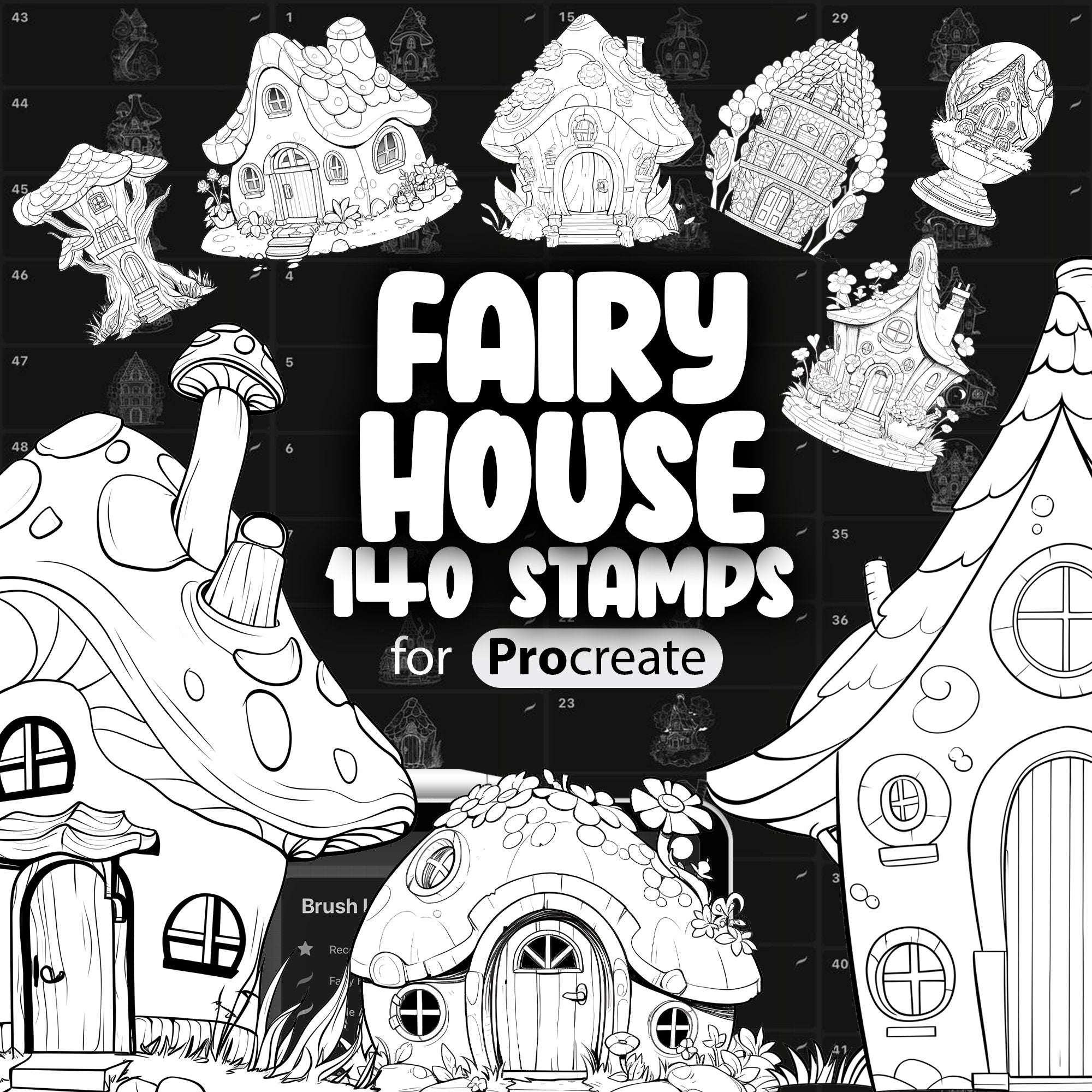 140 Procreate Fairy House Stamp Brushes