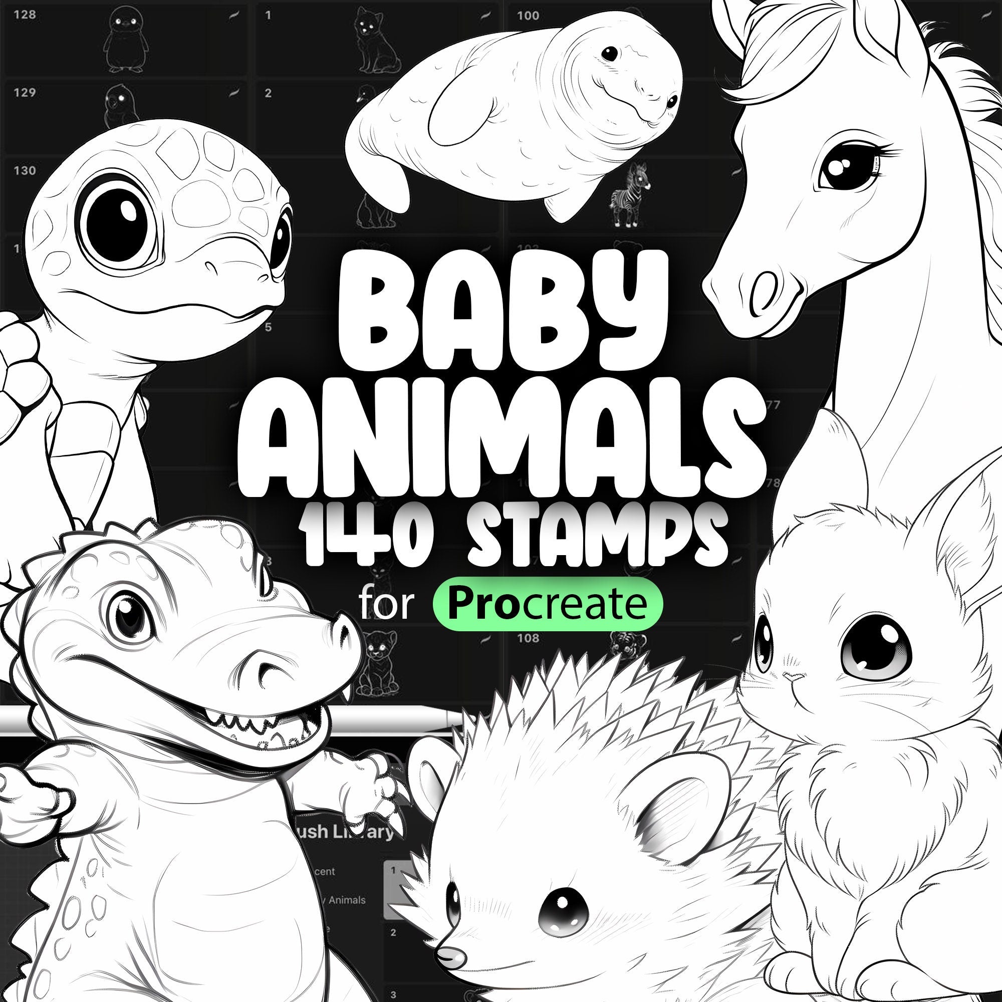 140 Procreate Baby Animals Stamp Brushes