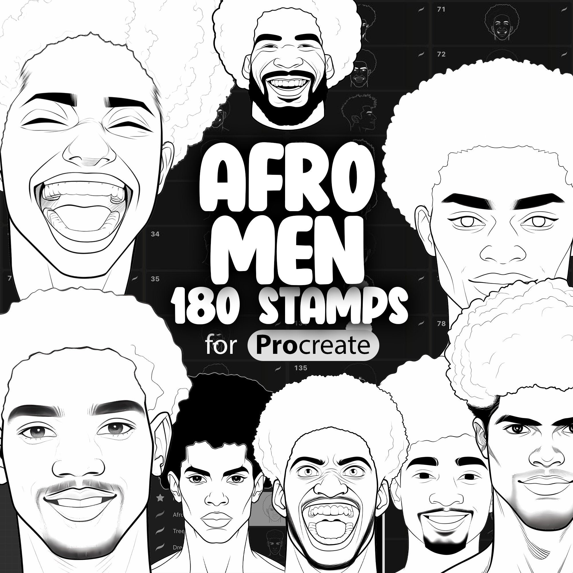 180 Procreate Afro Men Stamp Brushes