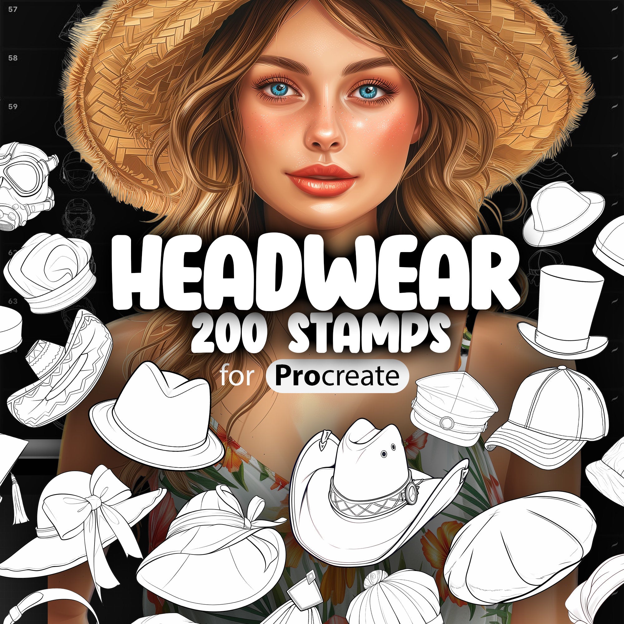 200 Procreate Headwear Stamp Brushes, Procreate Hat Stamps, Procreate Cap Stamps, Procreate Headband Stamps, Procreate Beanie Stamps