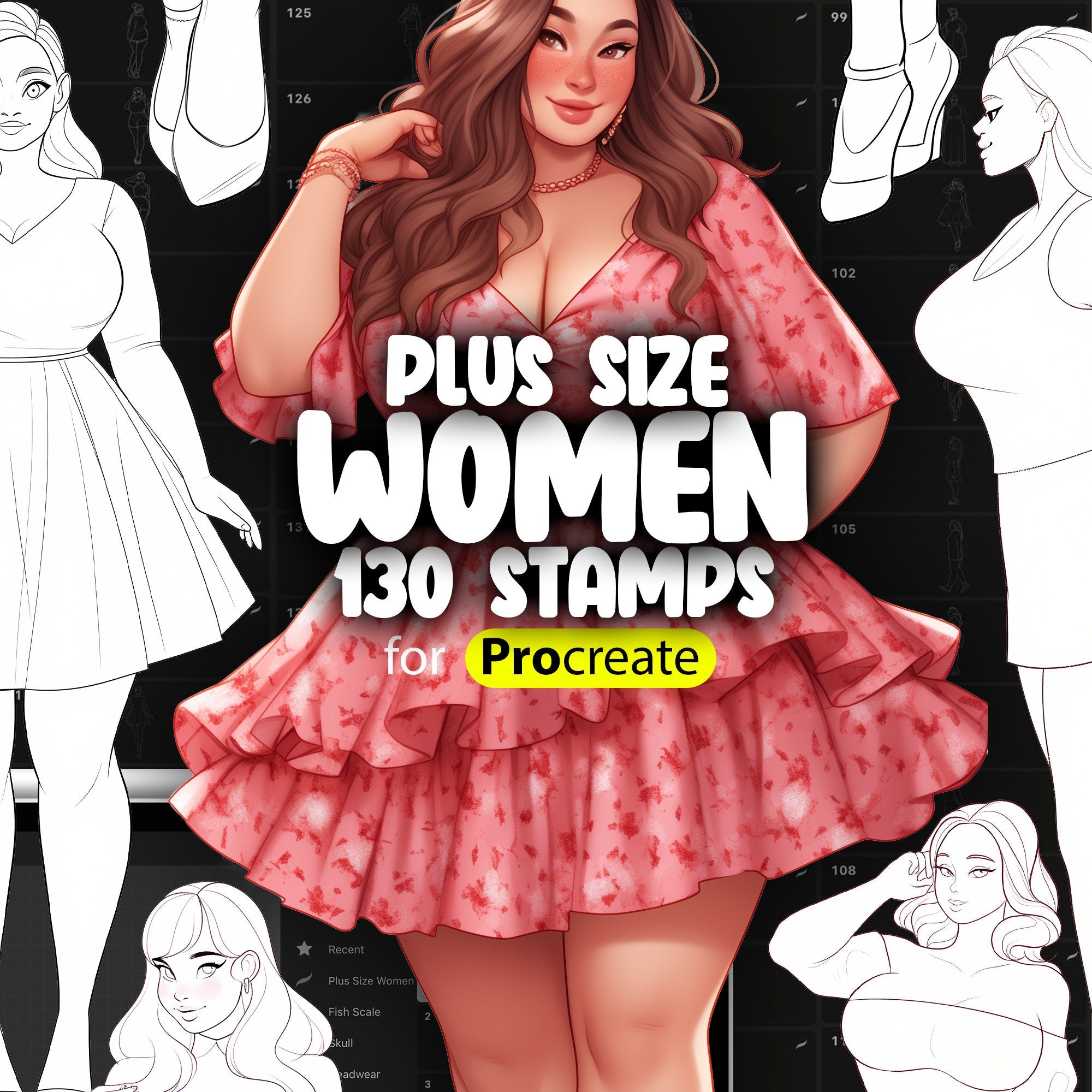 130 Procreate Plus Size Women Stamp Brushes, Procreate Plus Size Body Stamps, Procreate Big Body Girls, Procreate Plus Size Mannequins