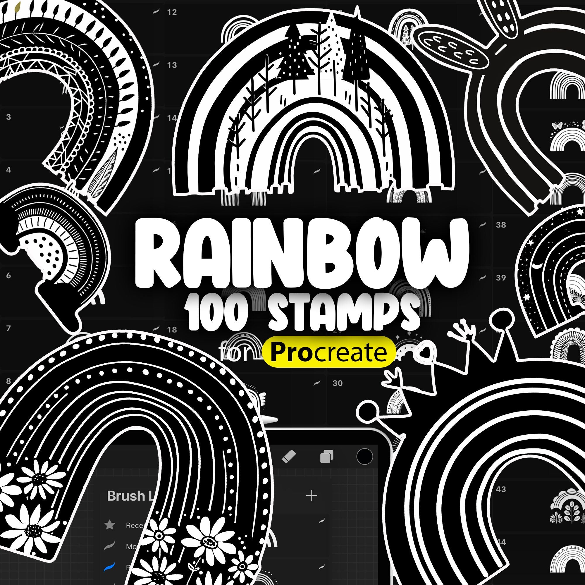 100 Procreate Rainbow Stamps Brushes