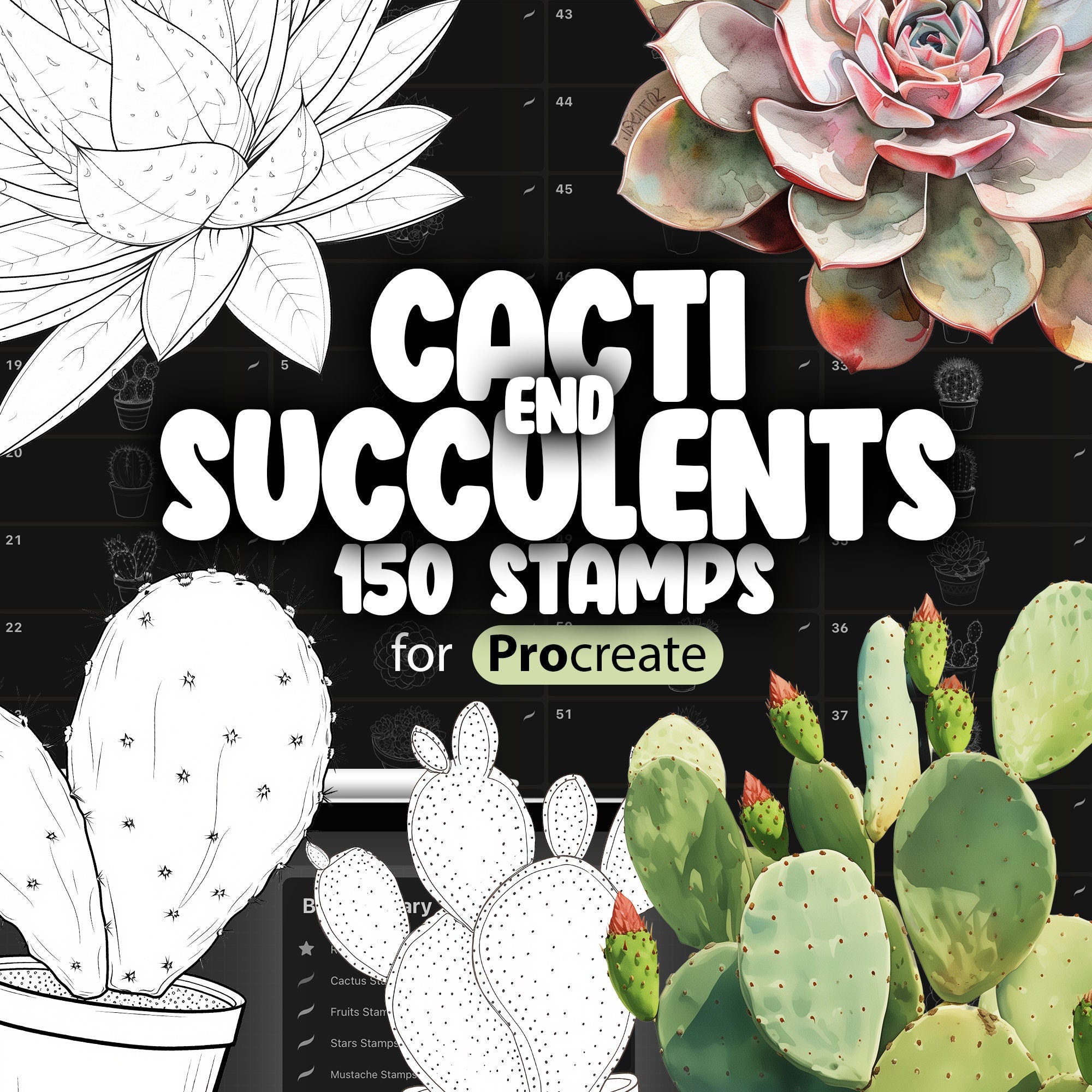 150 succulents 150 Procreate Cactus Stamp Brushes – ProCreativeBreeze