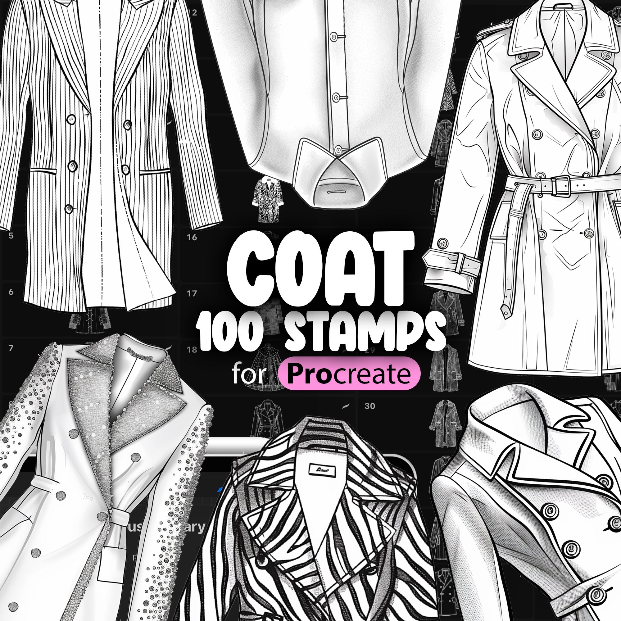 100 Procreate Coat Stamp Brushes