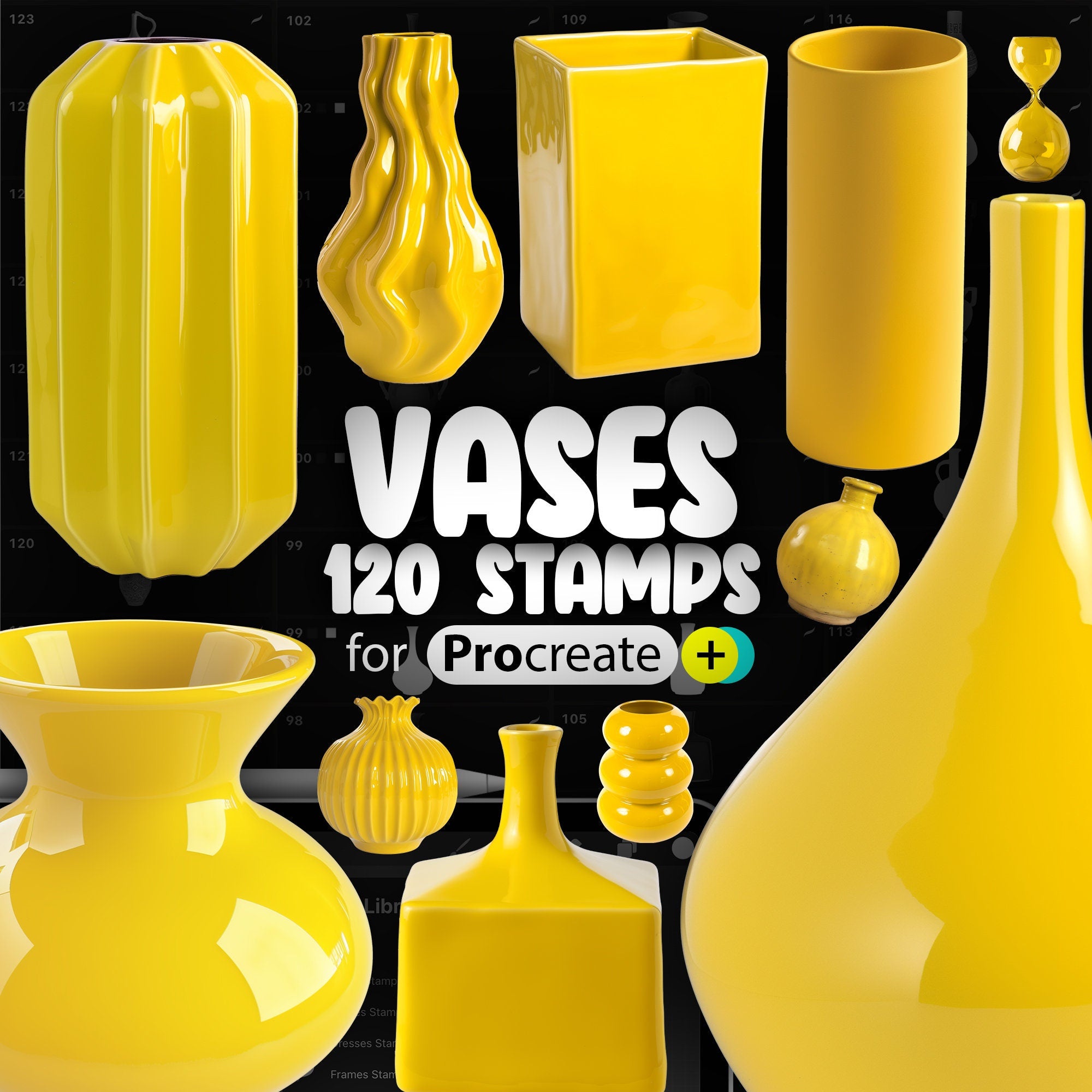 120 Procreate 2D Vases Stamp Brushes