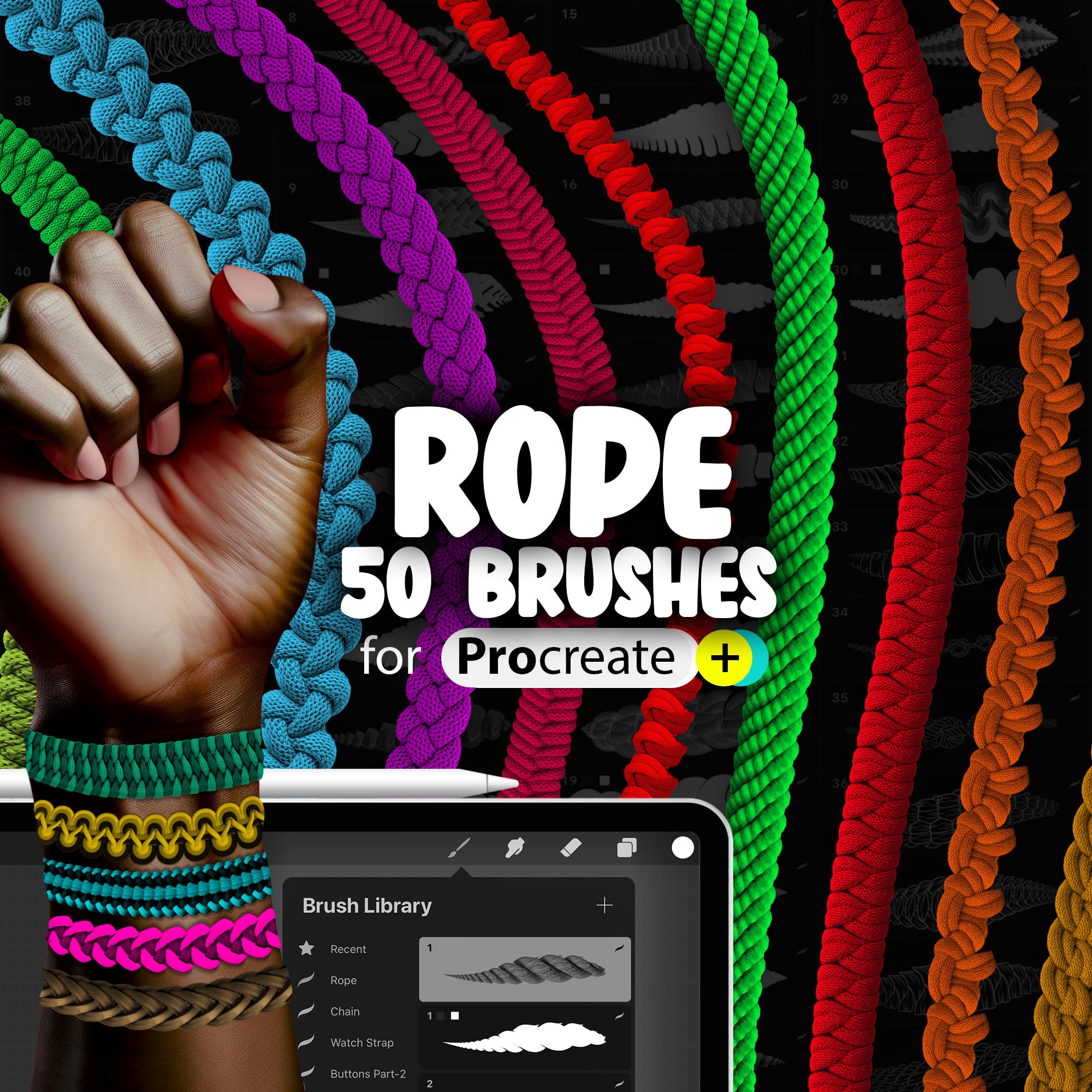 50 Rope 2D Brushes for Procreate