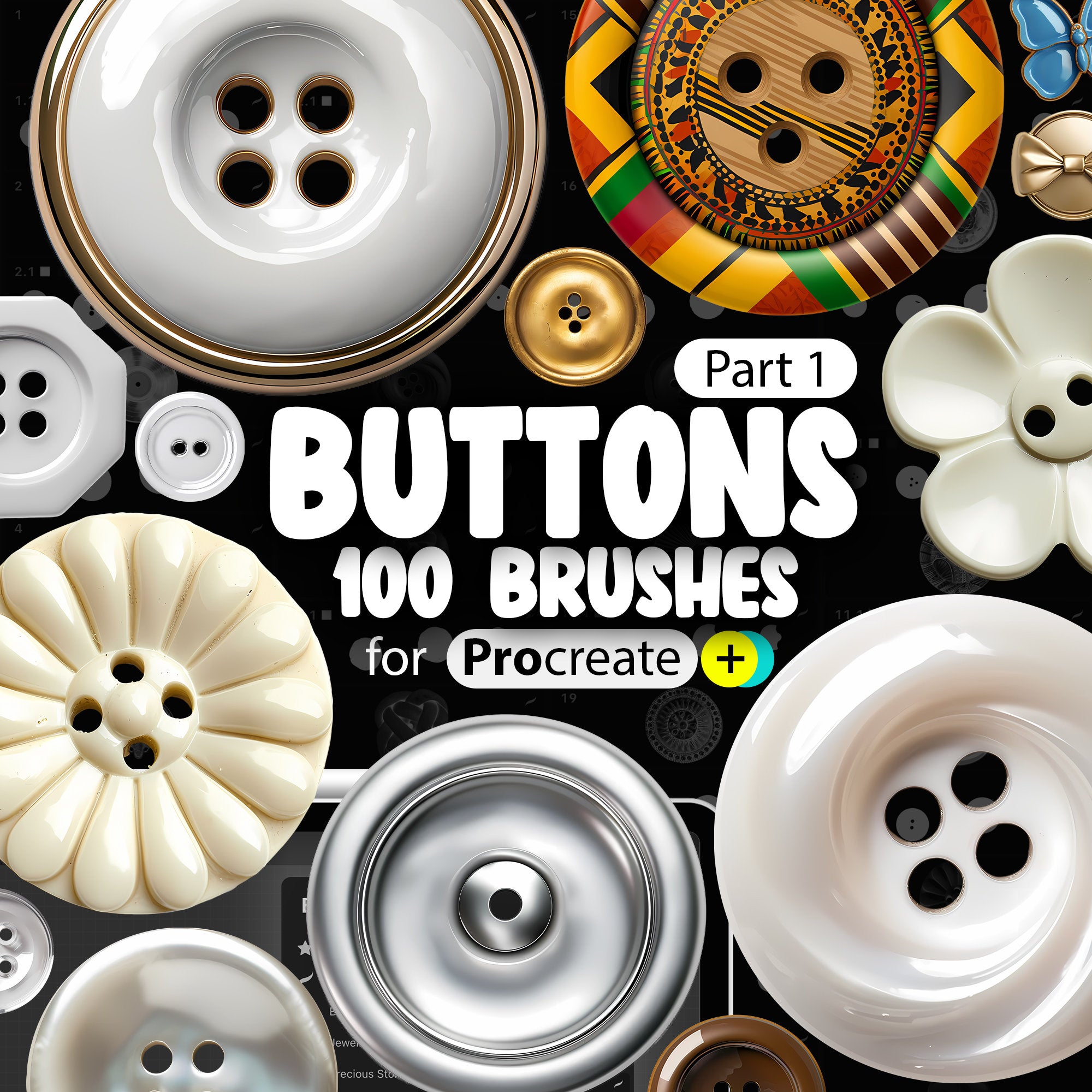 100 Buttons 2D Brushes (Part-1) for Procreate