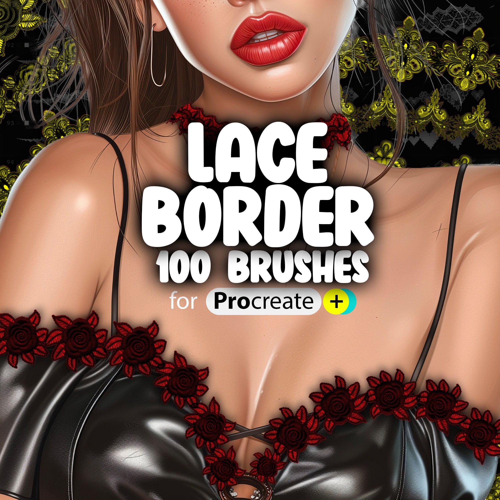 100 Lace Border 2D Brushes for Procreate