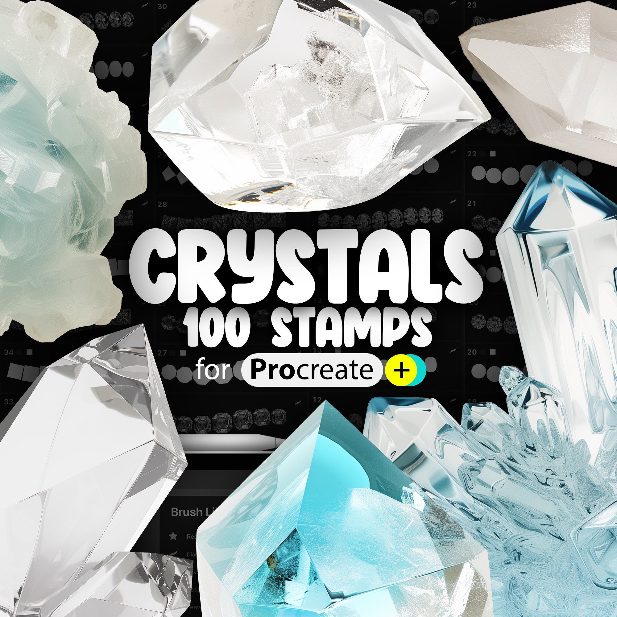 100 Procreate 2D Crystals Stamps Brushes