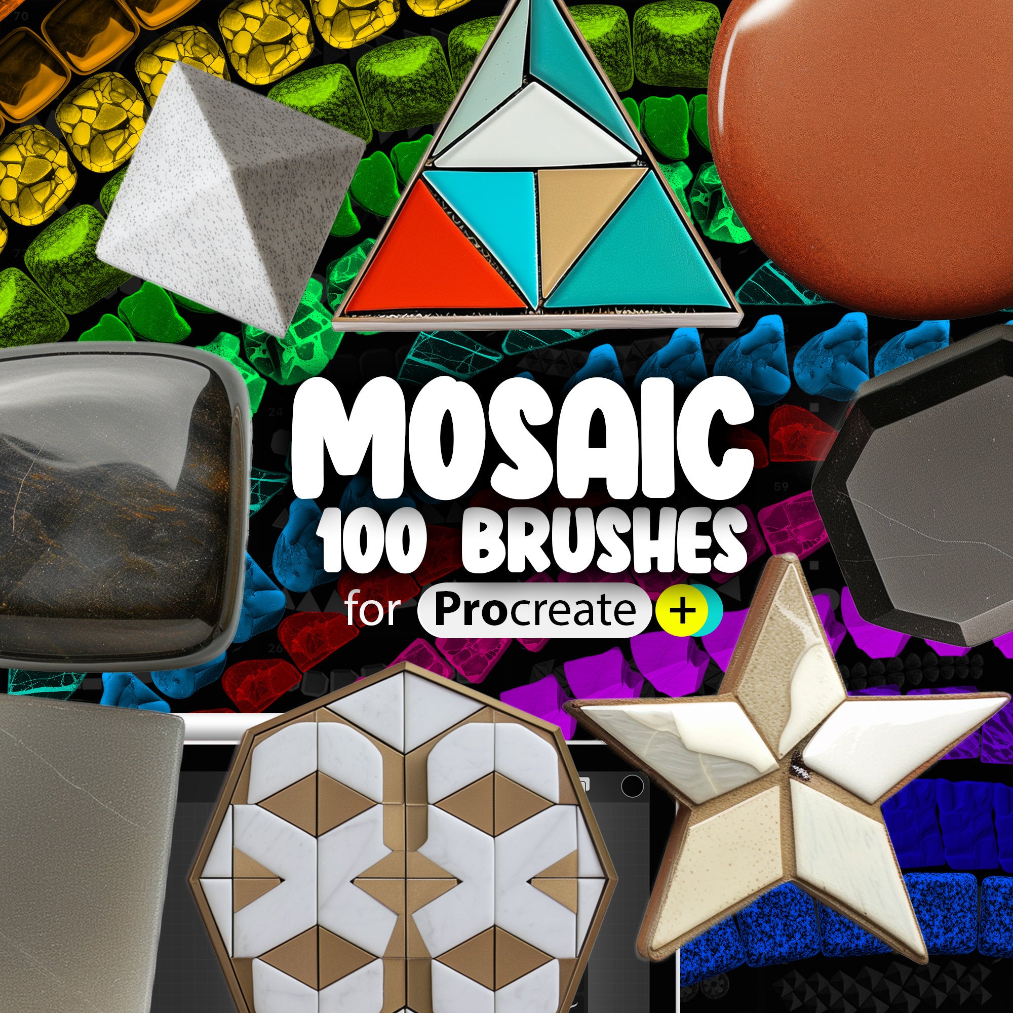 100 Mosaic 2D Brushes for Procreate