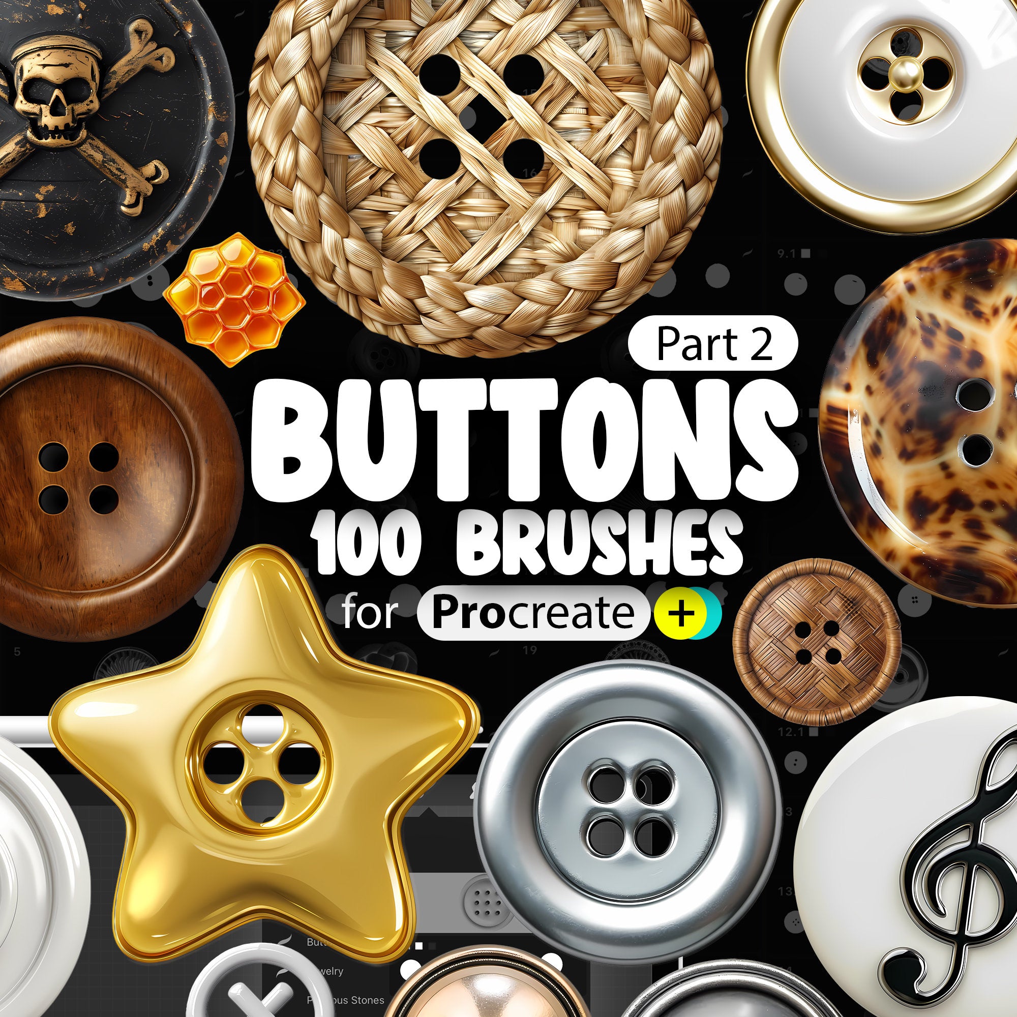 100 Clothes Buttons 2D Brushes (Part-2) for Procreate