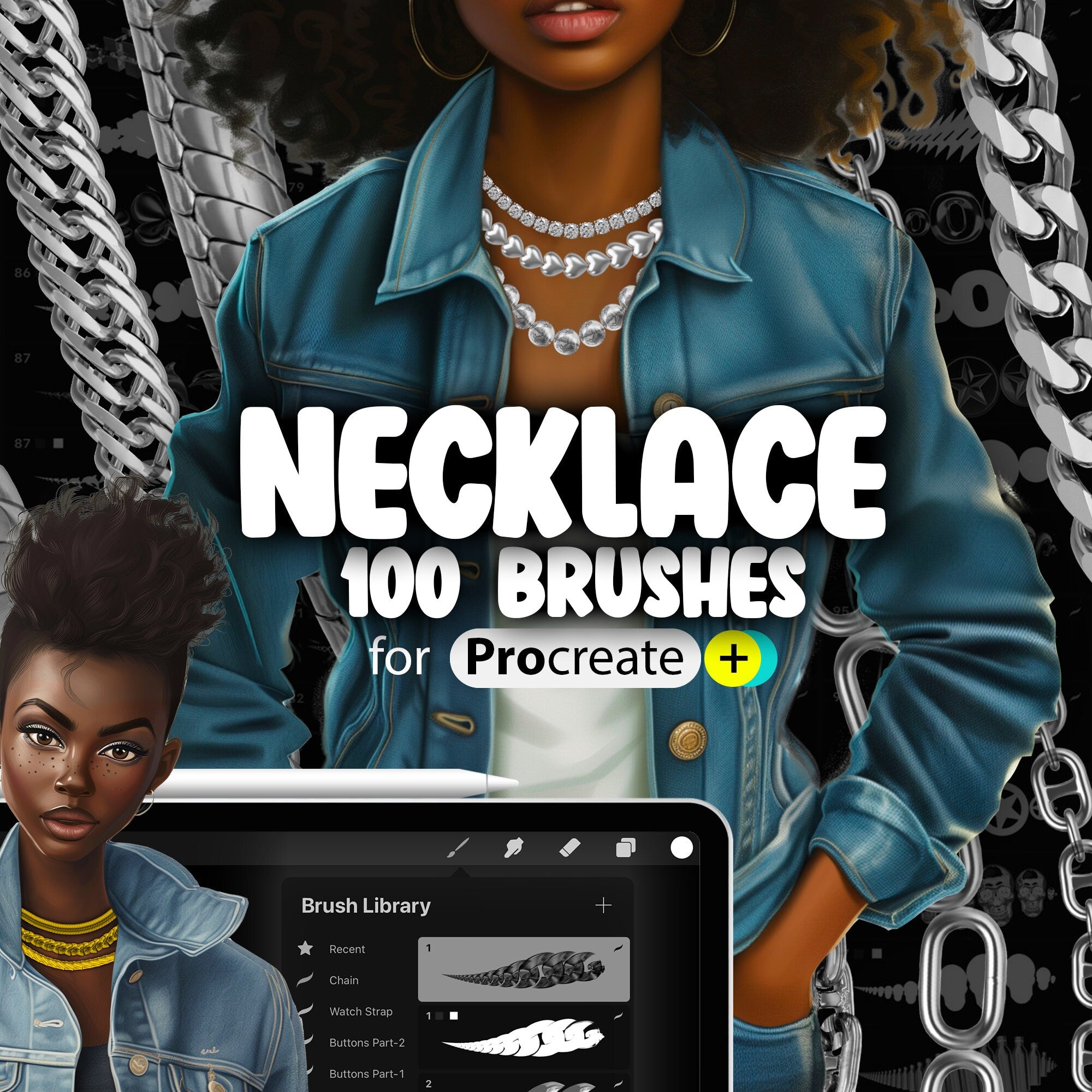 100 Necklace 2D Brushes for Procreate
