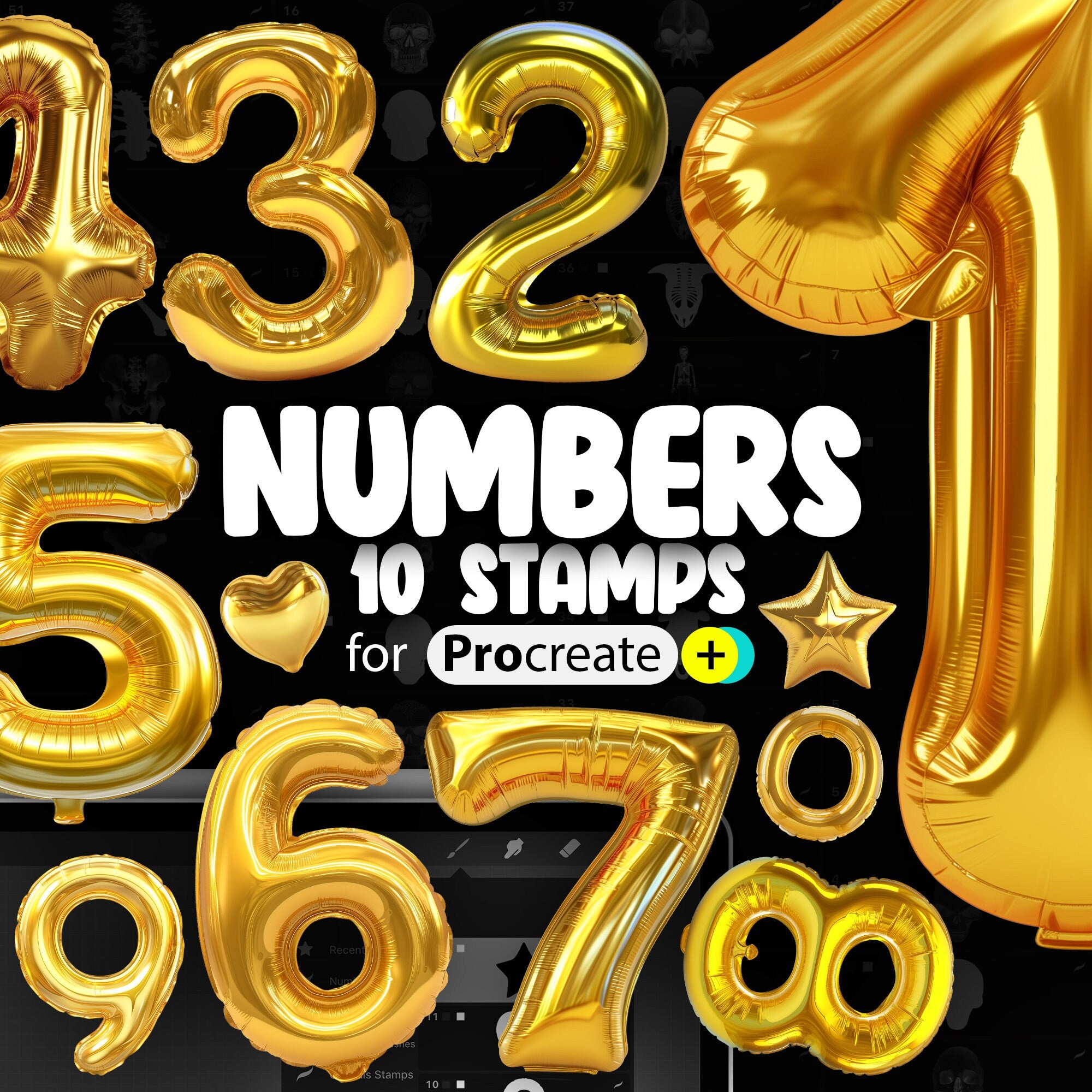 10 Procreate 2D Balloon Numbers Stamp Brushes