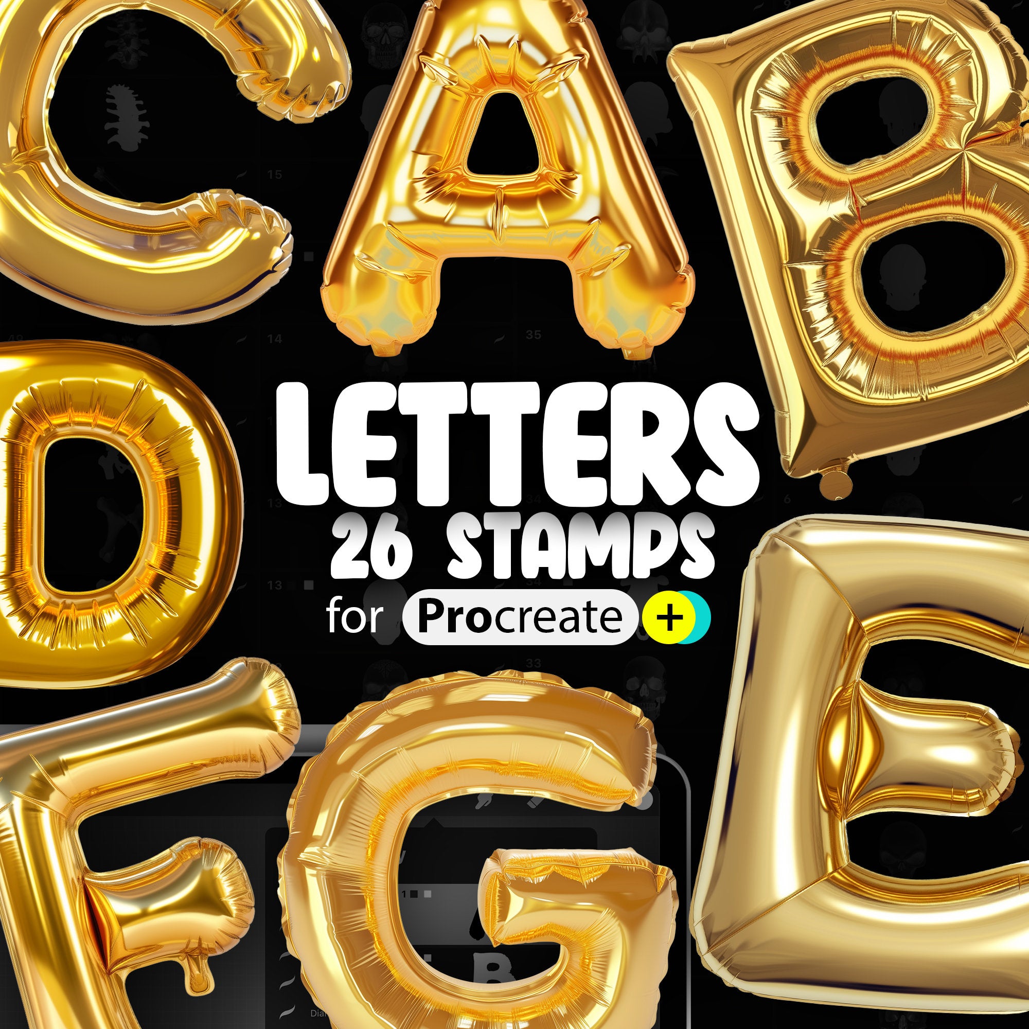 26 Procreate 2D Balloon Letters Stamp Brushes
