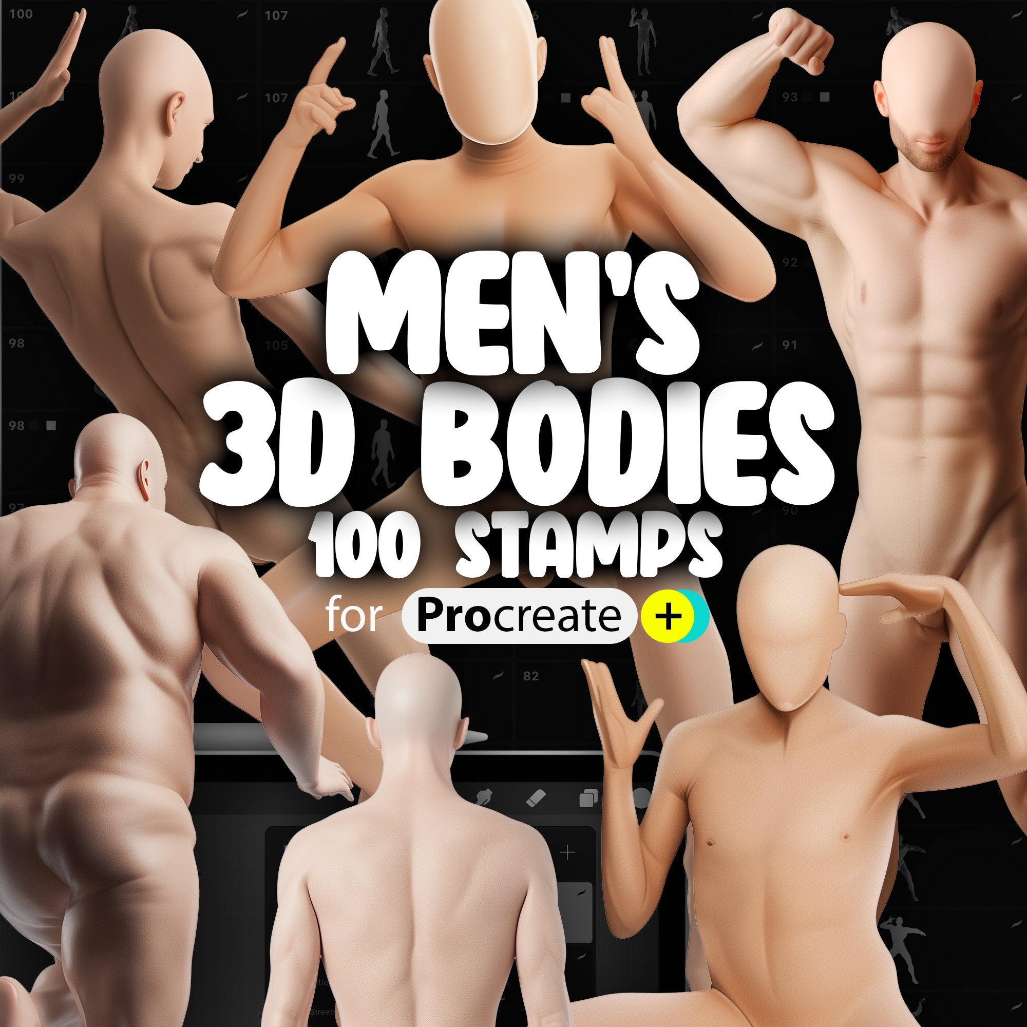 100 Procreate 2D Men's Bodies Stamp Brushes