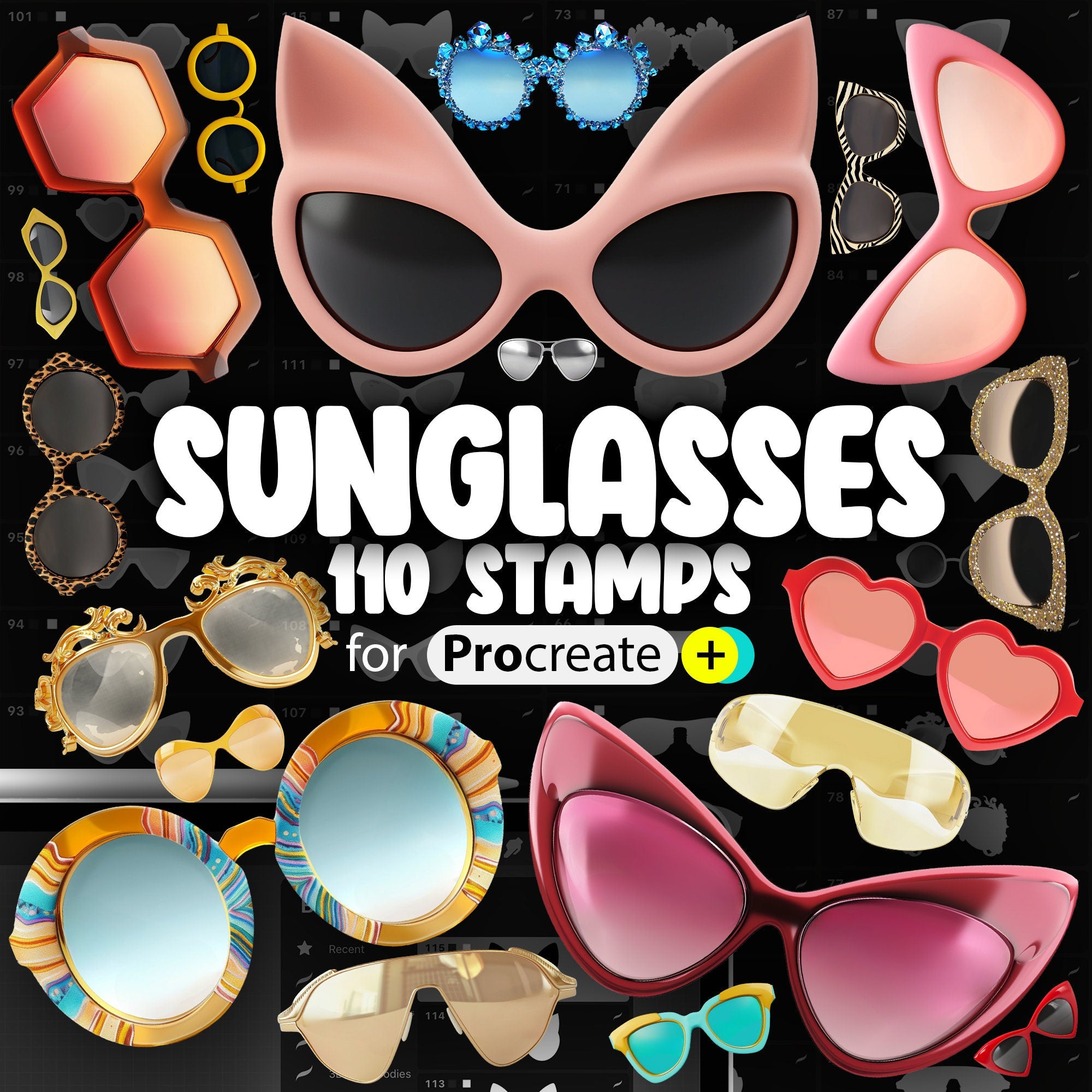 110 Procreate 2D Sunglasses Stamp Brushes