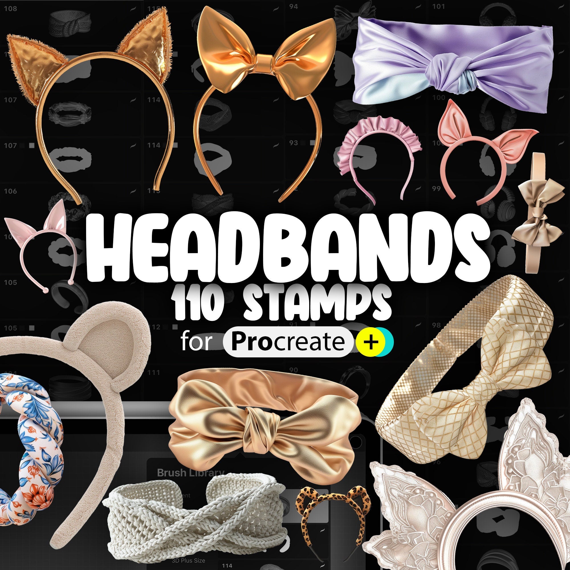 110 Procreate 3D Headbands Stamp Brushes