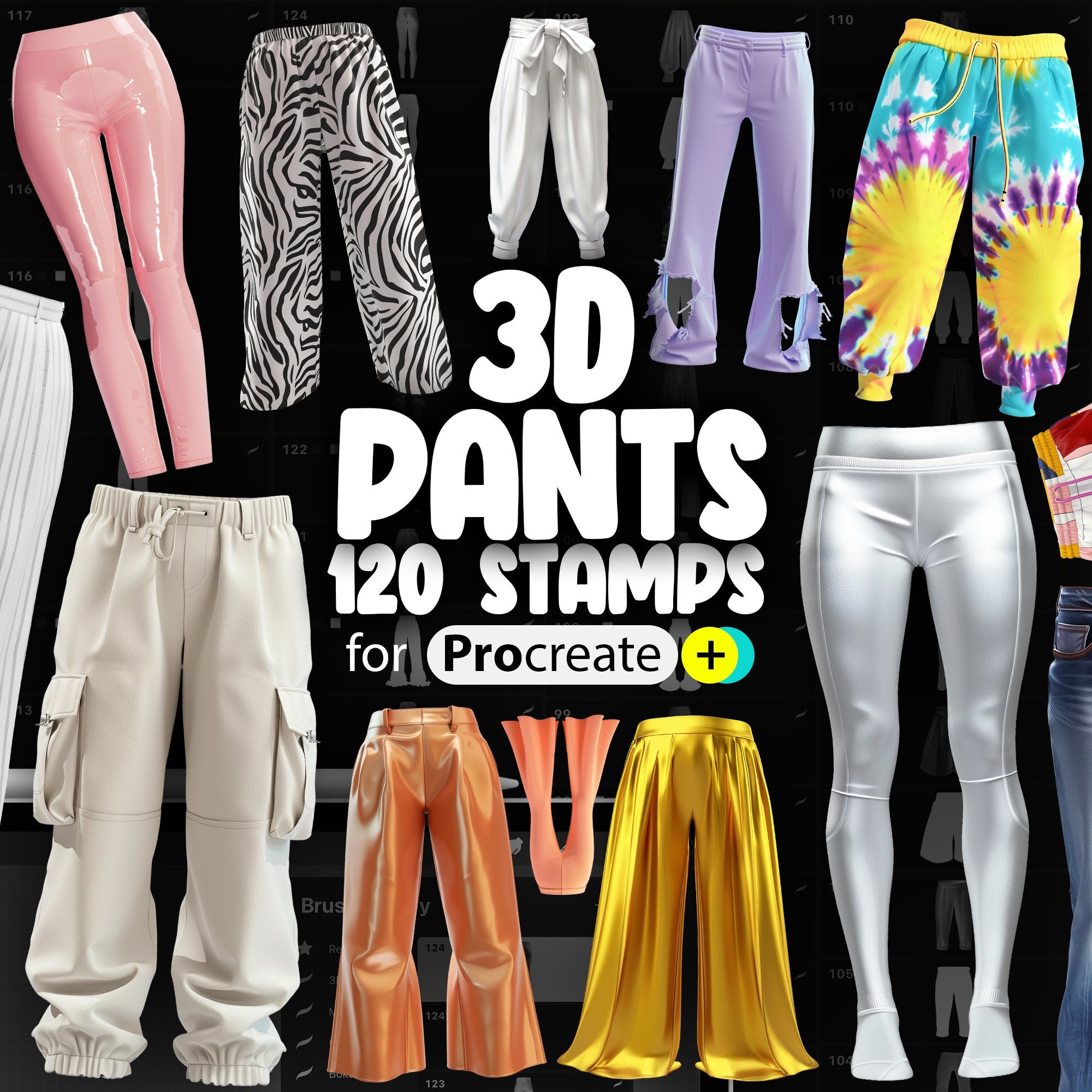 120 Procreate 3D Pants Stamp Brushes, Procreate Jeans Stamps, Procreate Cargo Pants Stamps, Procreate Chinos Pant Stamps, Culottes Stamp