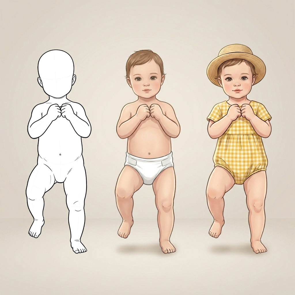 20 Procreate Toddler Croquis Poses Part -2 Stamps Brushes