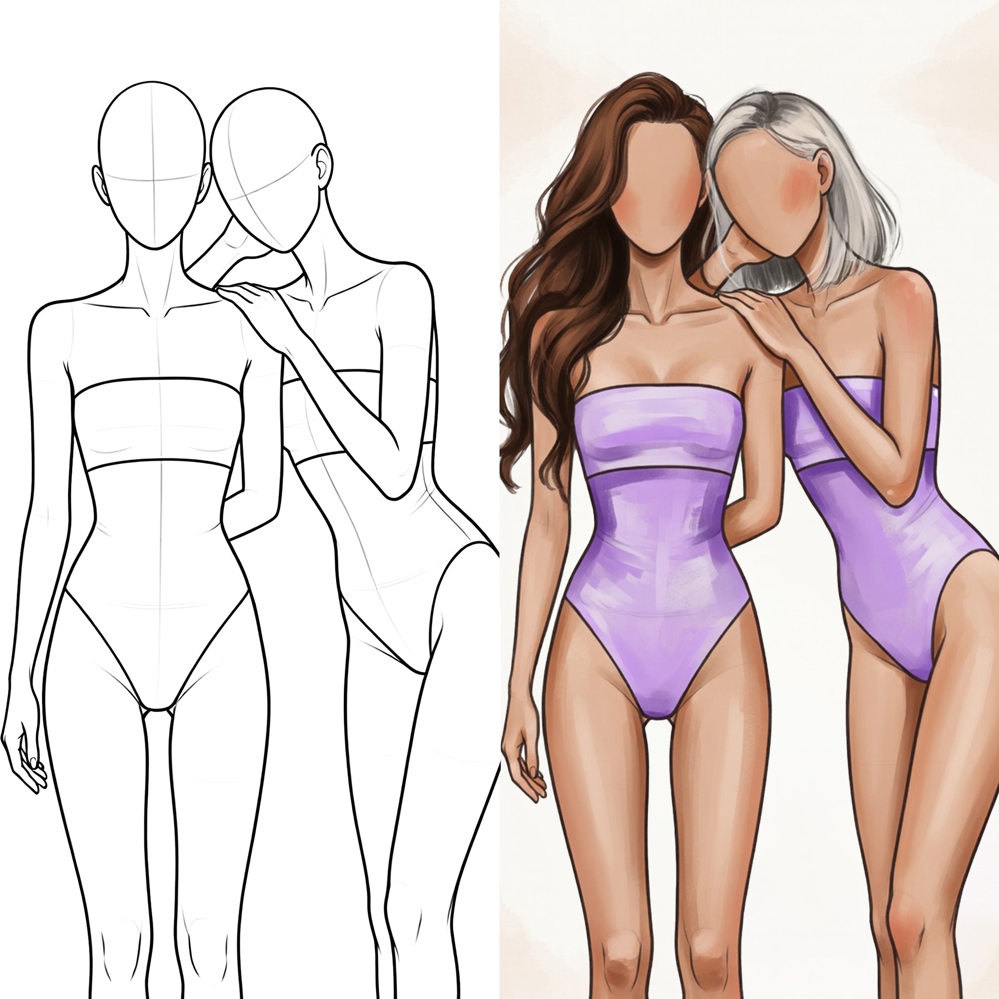 30 Procreate Girls Couple Poses Stamp Brushes