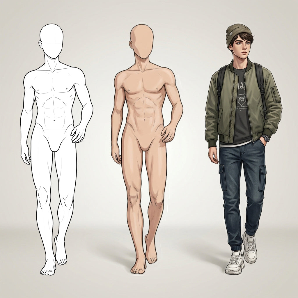 25 Procreate Teen Boys Croquis Poses Part-2 Stamps Brushes