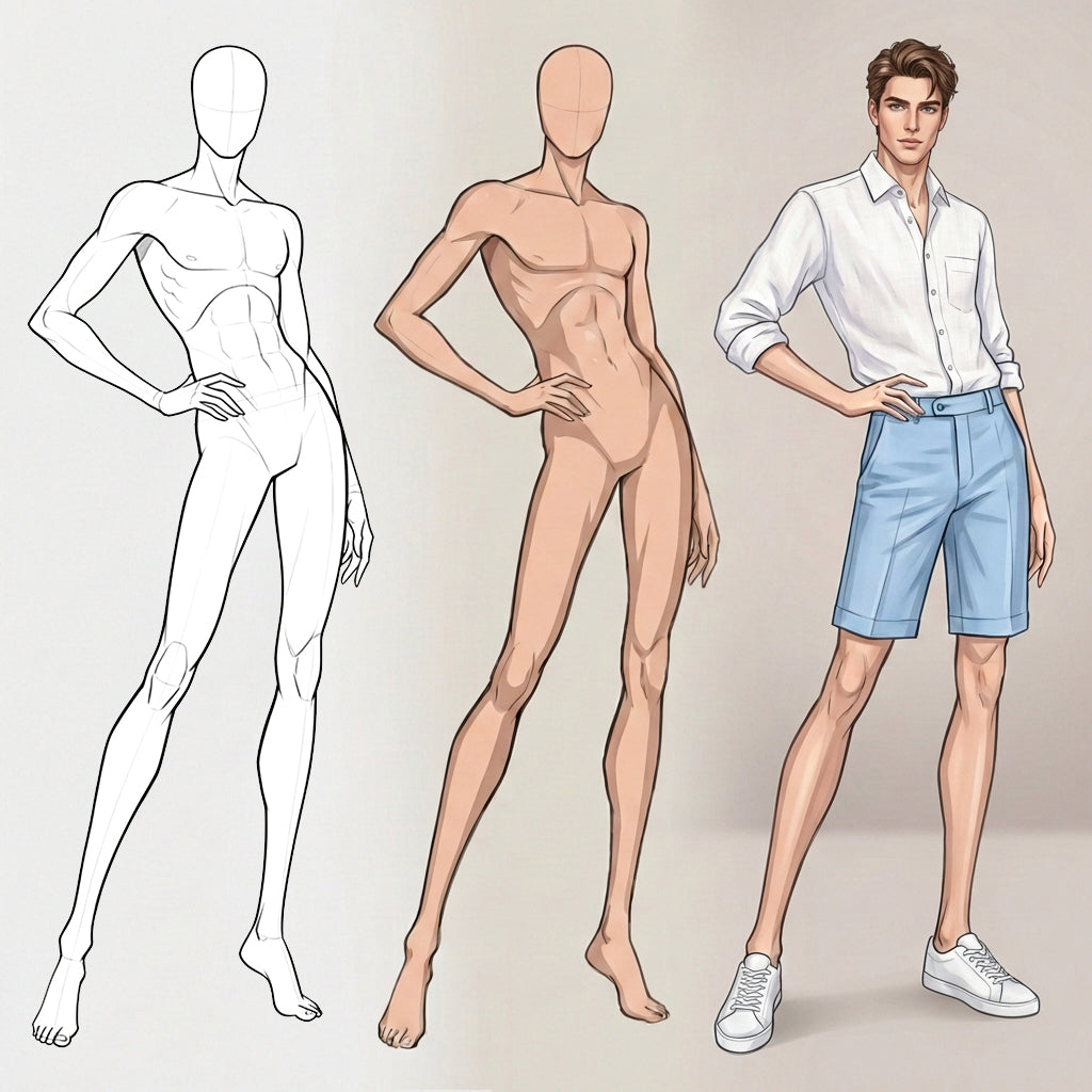 26 Procreate Male Fashion Croquis Poses Stamps Brushes