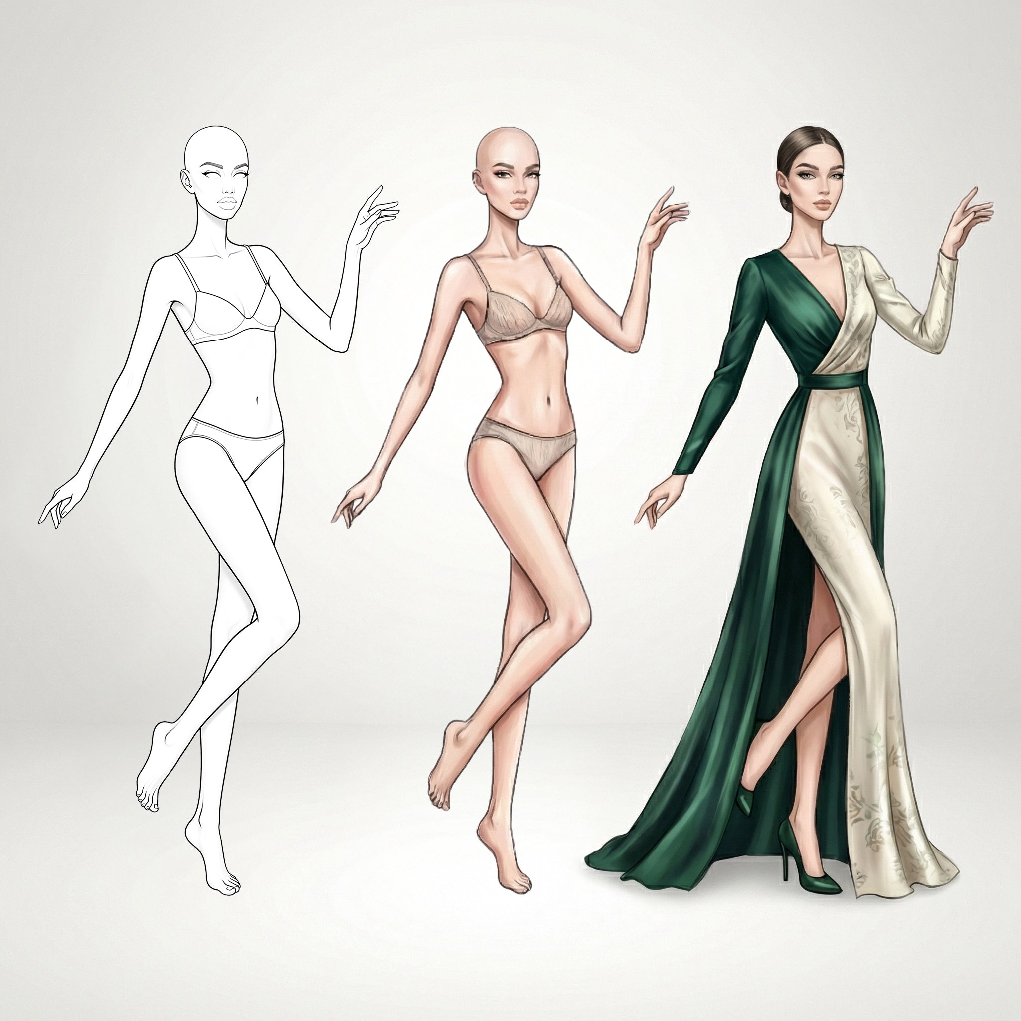 20 Procreate Female Model Poses Stamp Brushes