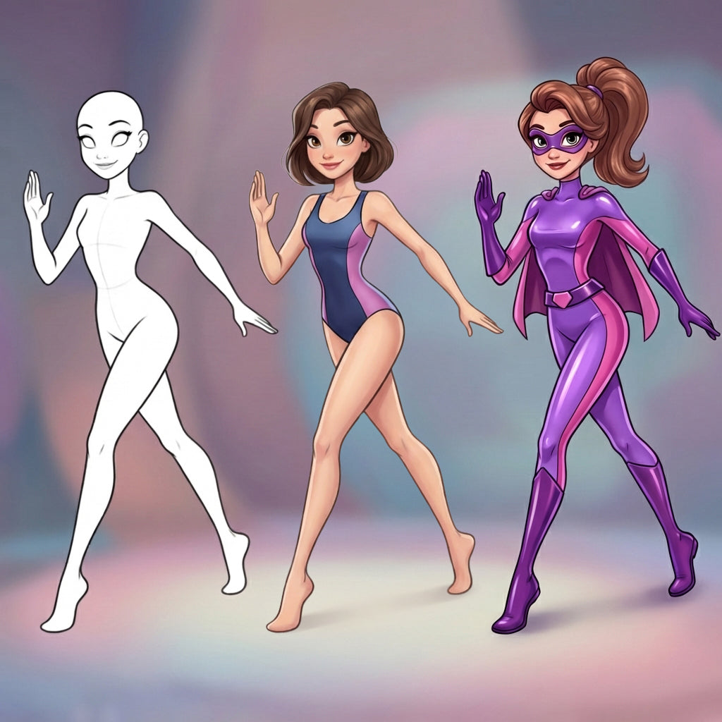 21 Procreate Cartoon Girls Poses Stamp Brushes