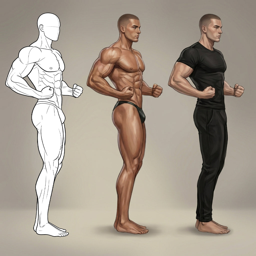 22 Procreate Male Fashion Muscular Croquis Poses Stamps Brushes
