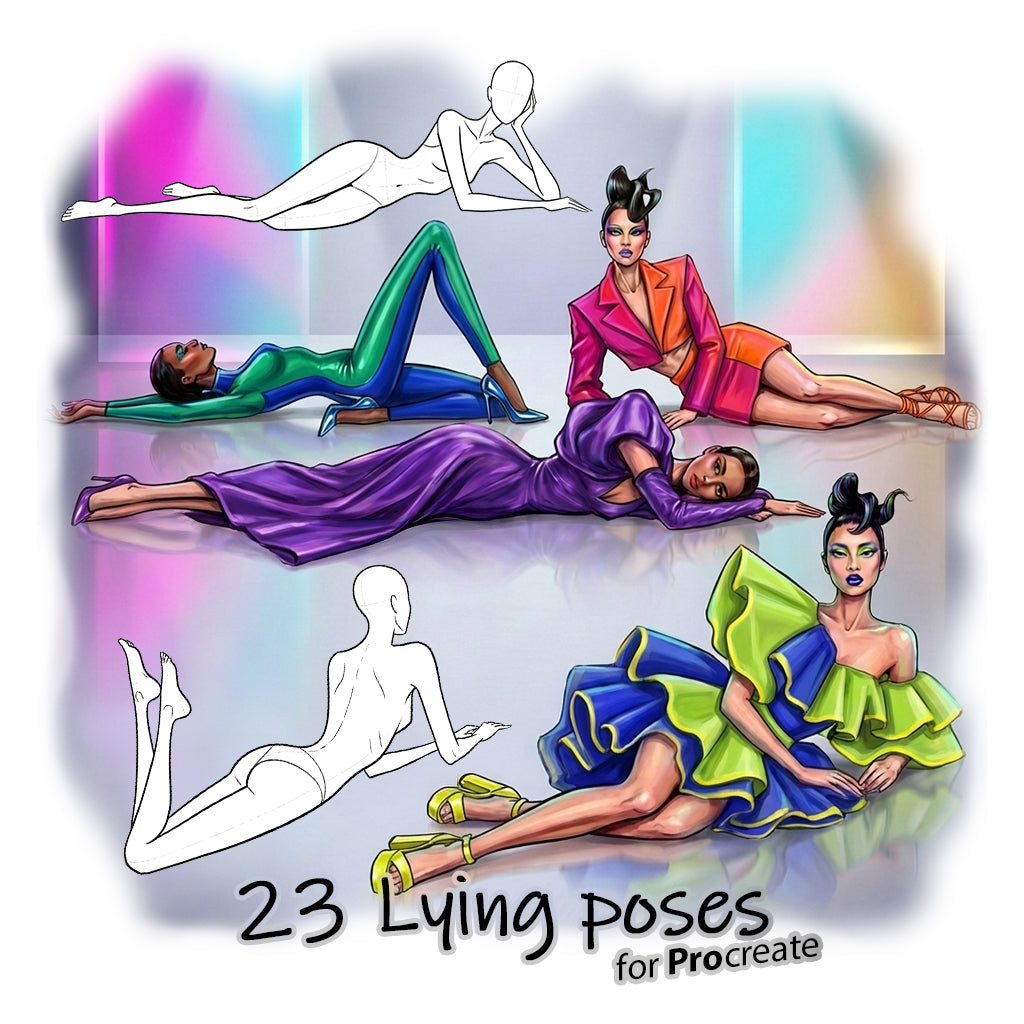 23 Procreate Lying Fashion Croquis Poses Stamp Brushes