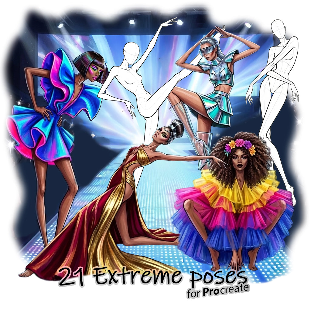21 Procreate Extreme Fashion Croquis Poses Stamp Brushes