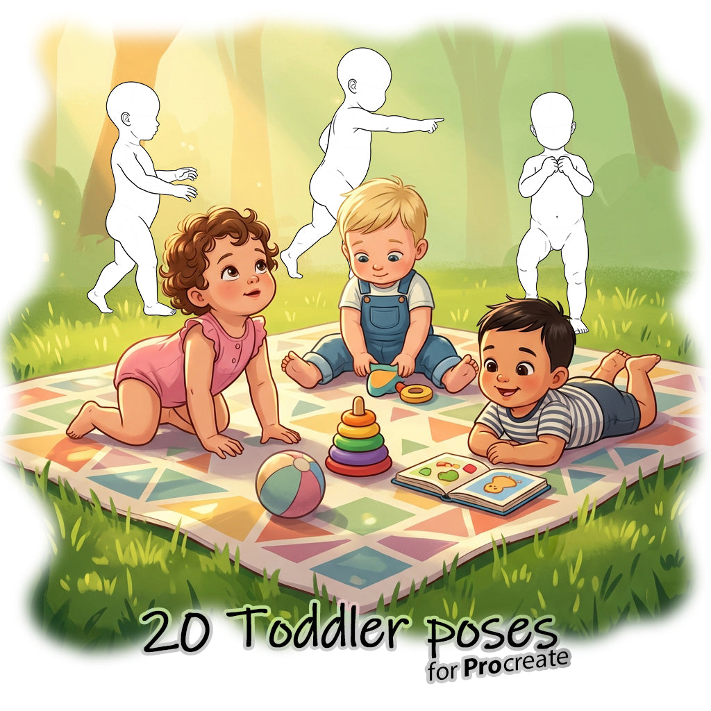 20 Procreate Toddler Croquis Poses Part -2 Stamps Brushes
