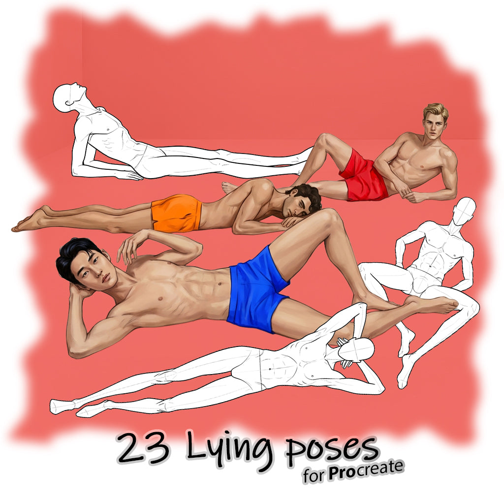 23 Procreate Male Fashion Lying Croquis Poses Stamps Brushes