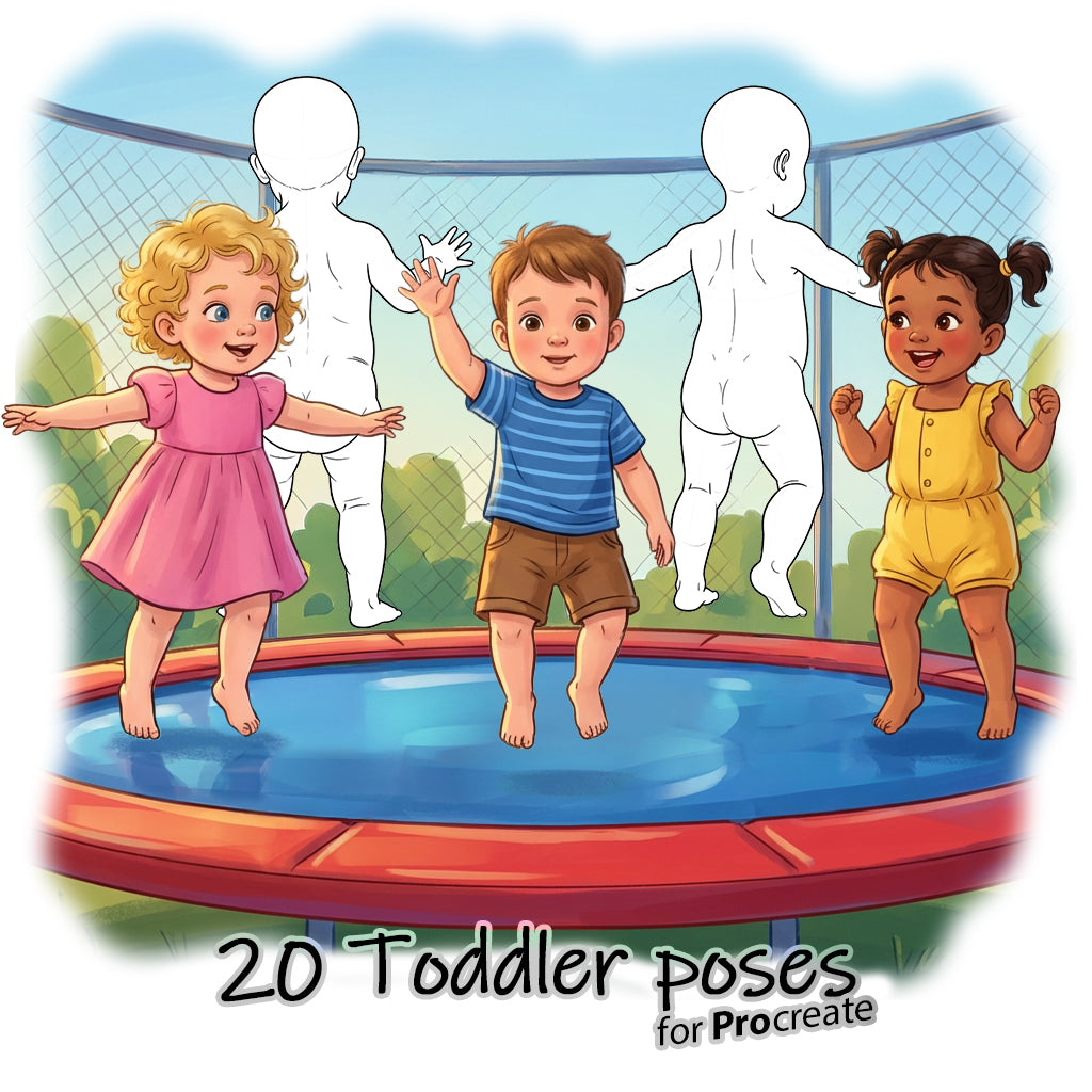 20 Procreate Toddler Croquis Poses Part -1 Stamps Brushes